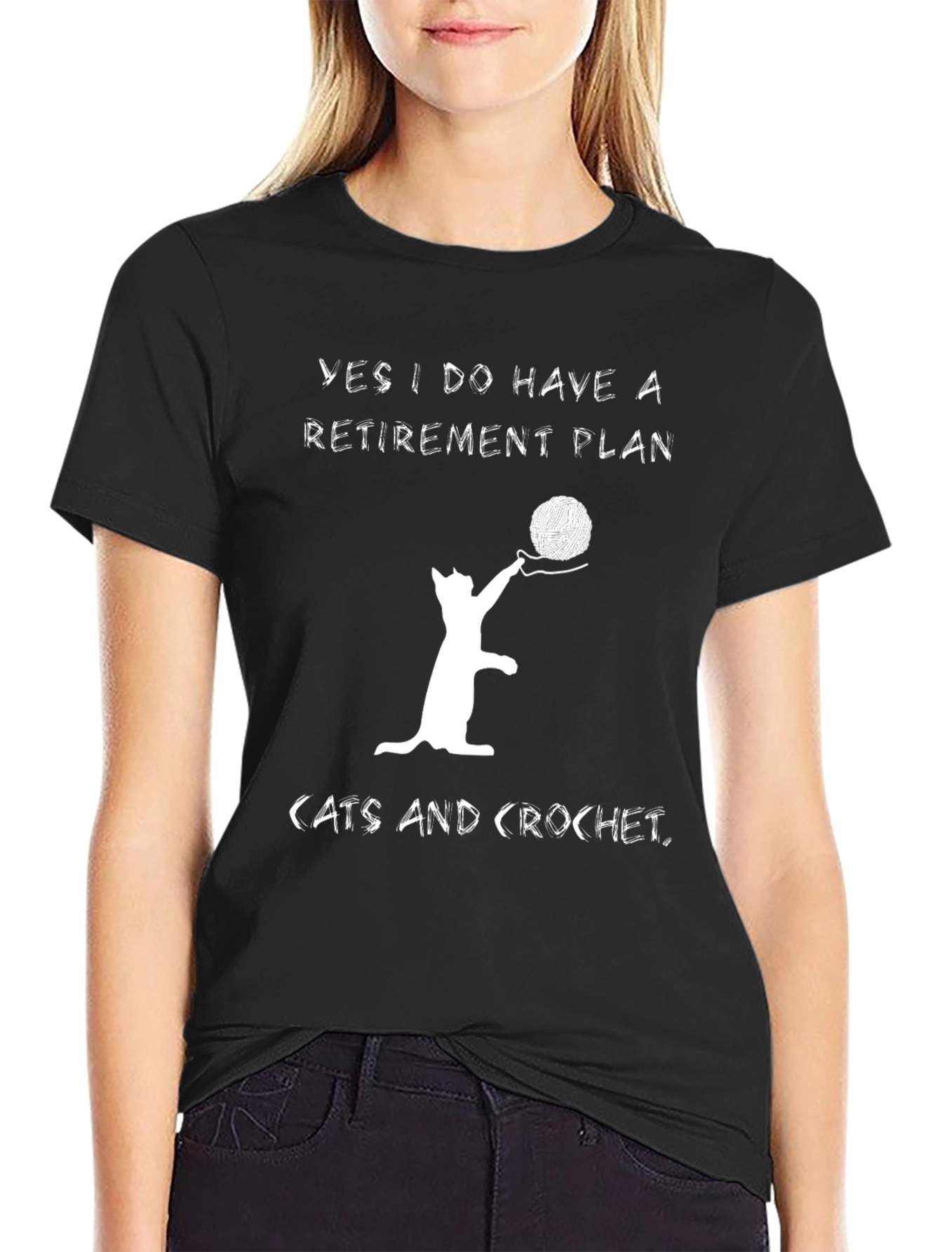 Retirement Plan Cats & Crochet Black T-Shirt
