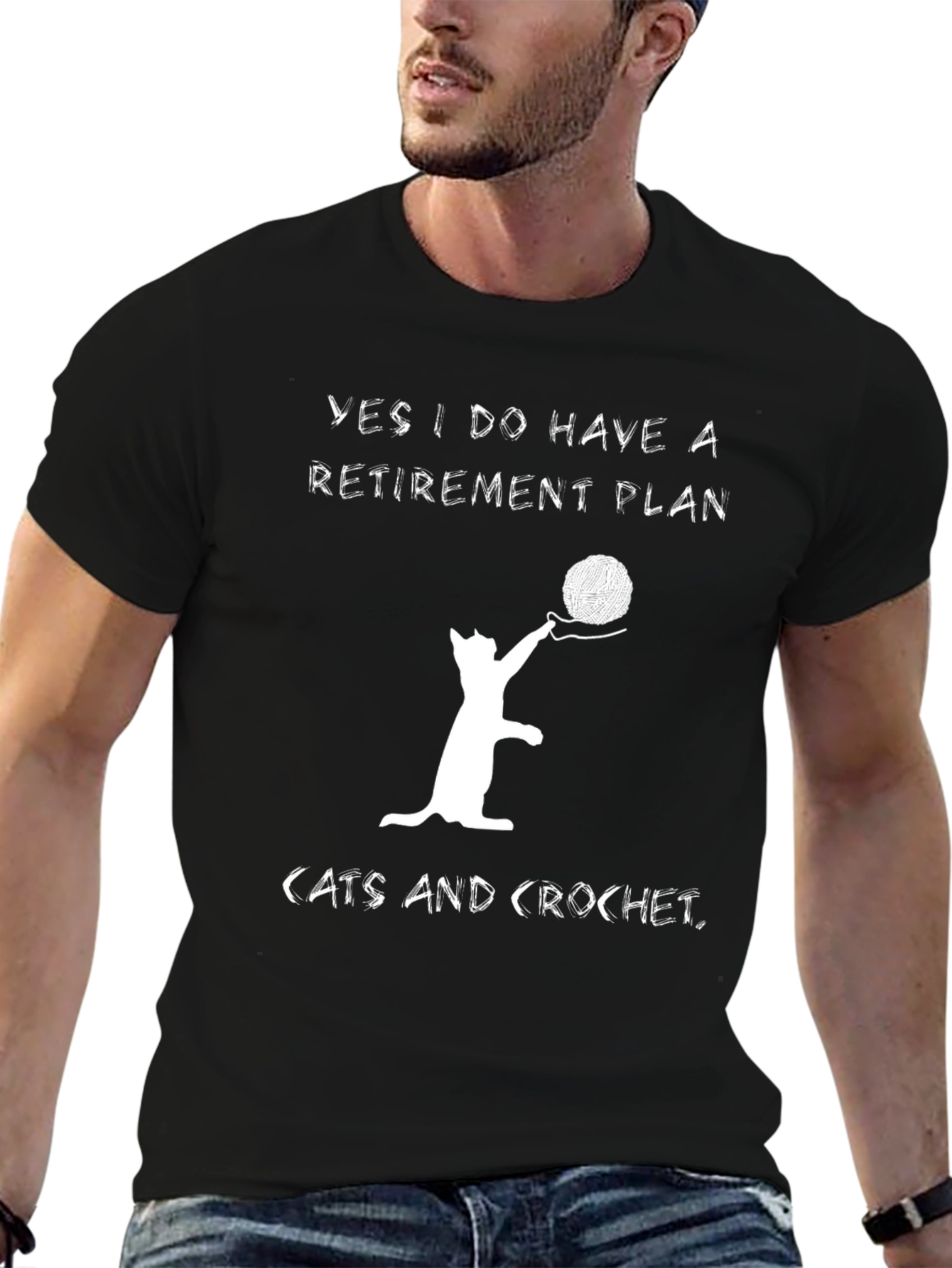 Retirement Plan Cats & Crochet Black T-Shirt
