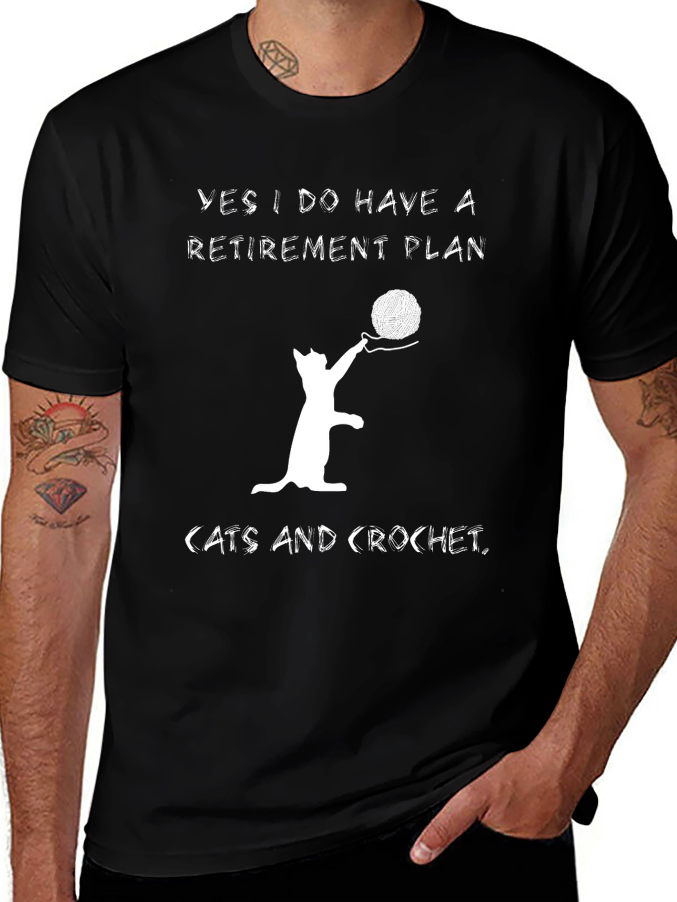 Retirement Plan Cats & Crochet Black T-Shirt