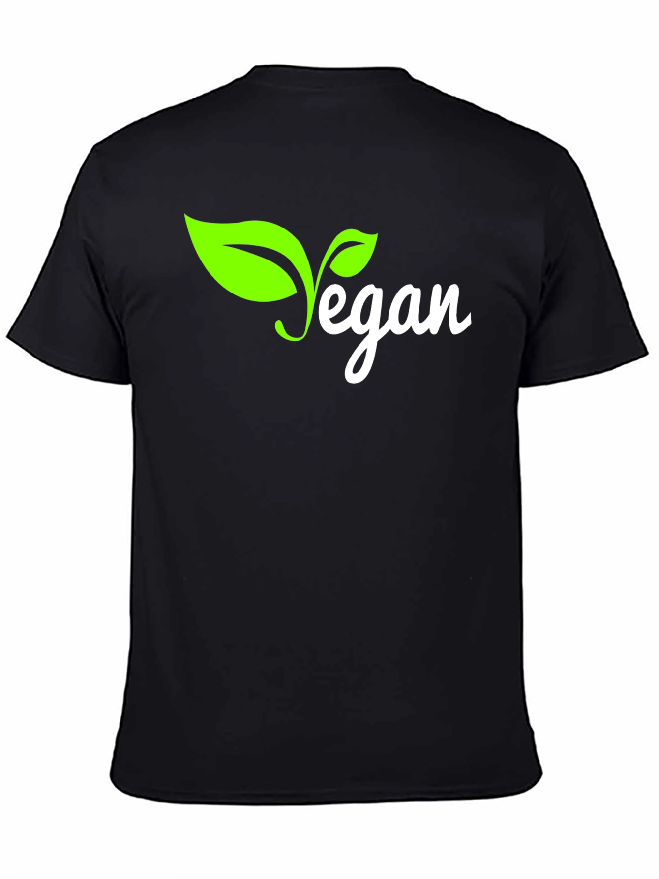 Vegan T-Shirt - Black with Green Leaf Design