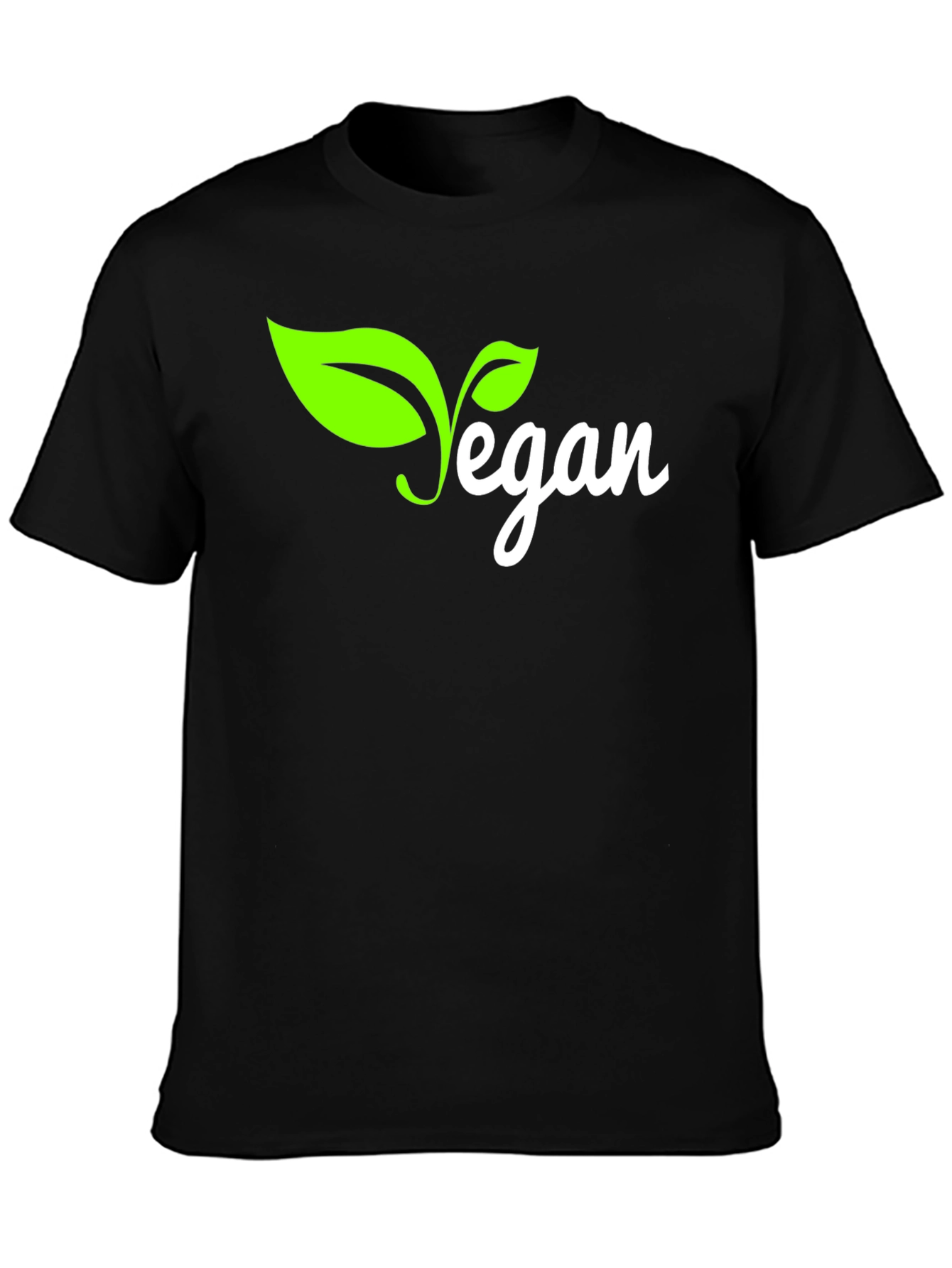 Vegan T-Shirt - Black with Green Leaf Design