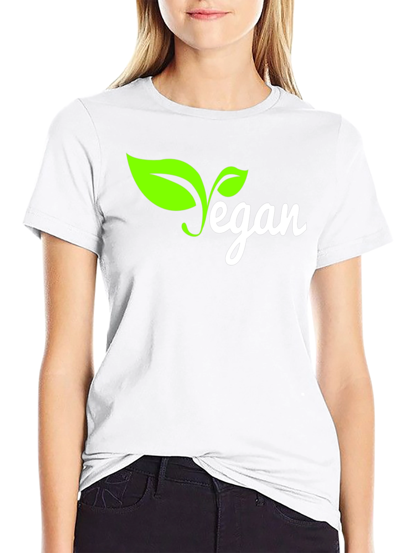 Vegan T-Shirt - Black with Green Leaf Design
