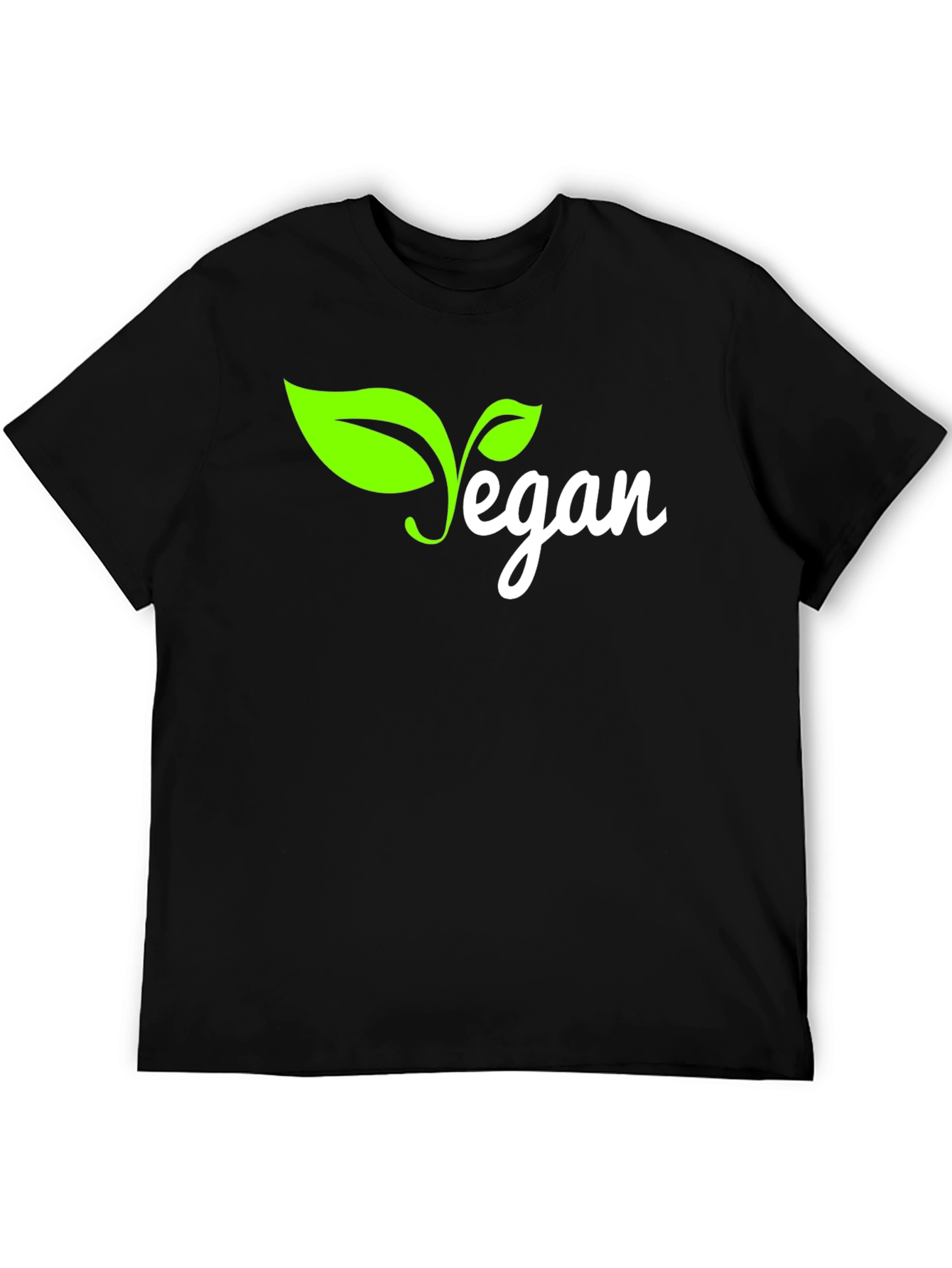 Vegan T-Shirt - Black with Green Leaf Design