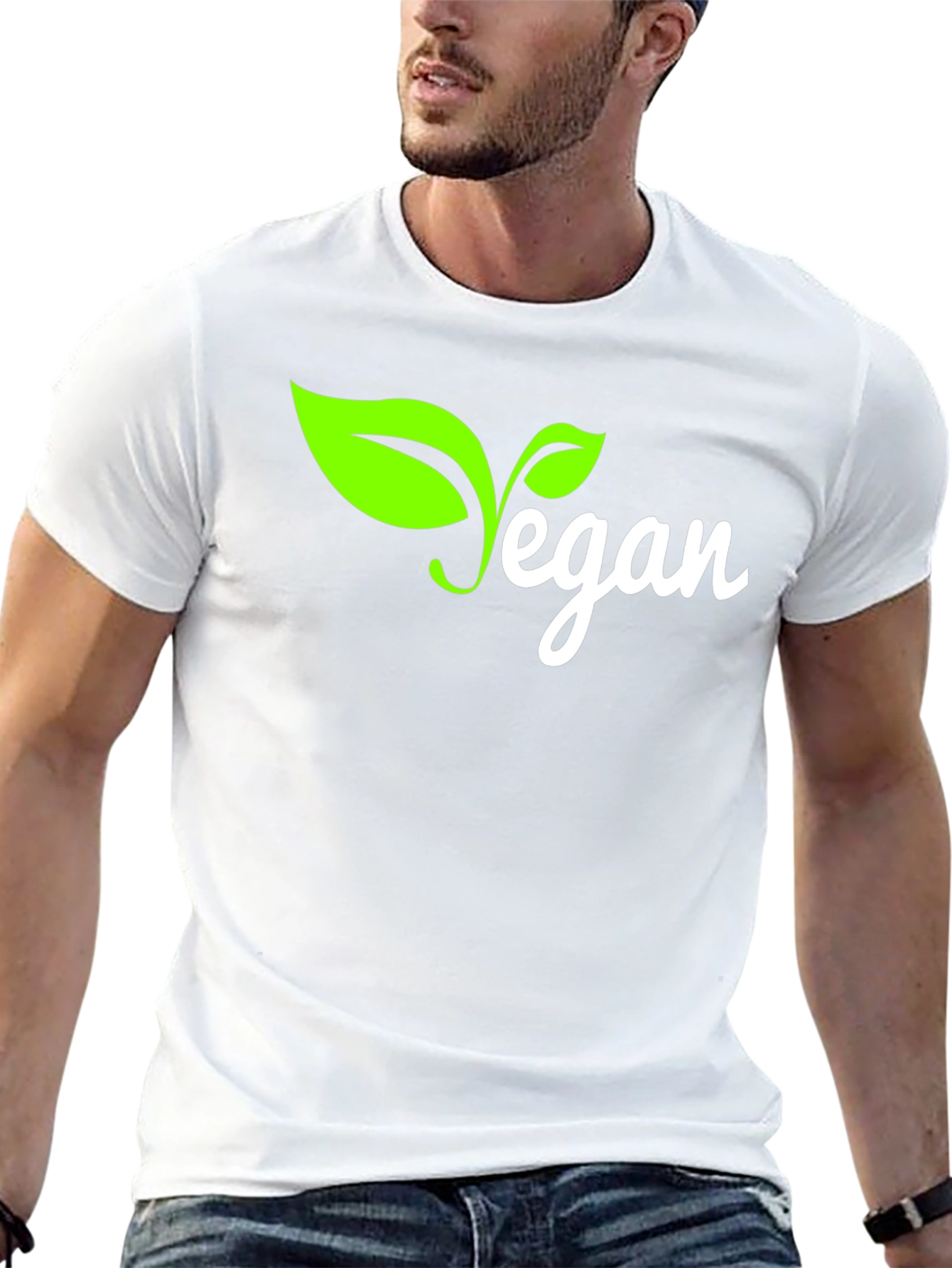 Vegan T-Shirt - Black with Green Leaf Design