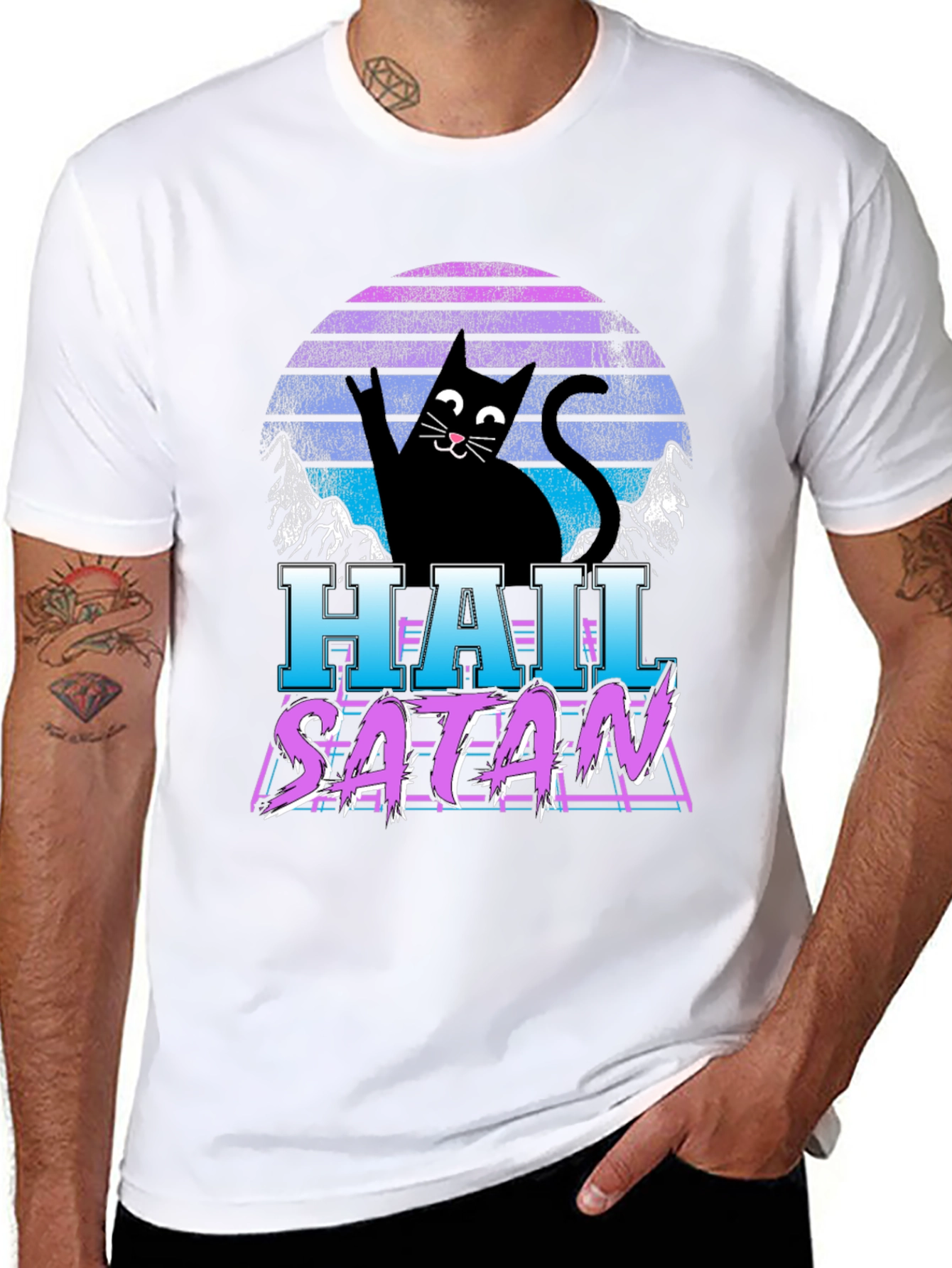 Hail Satan Cat T-Shirt - Retro Style