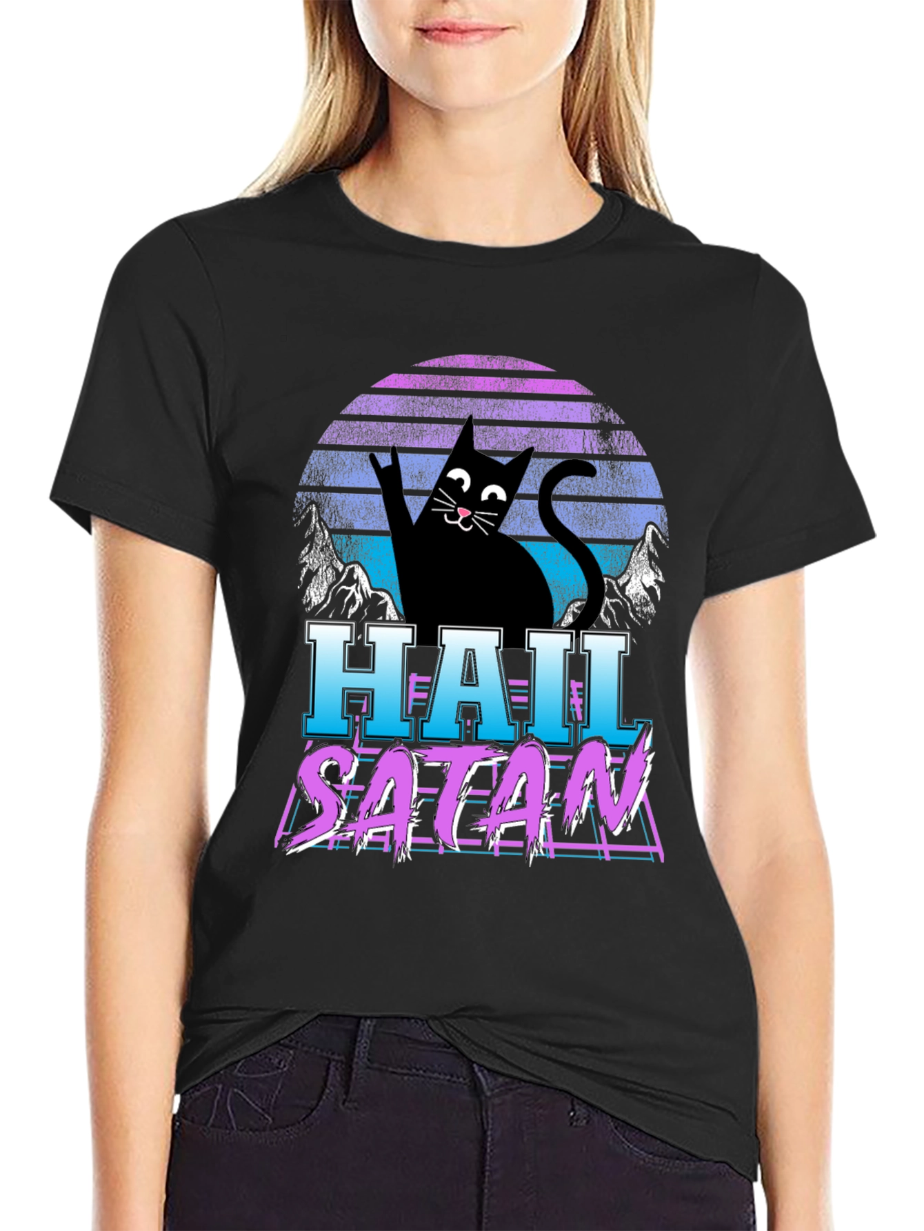 Hail Satan Cat T-Shirt - Retro Style