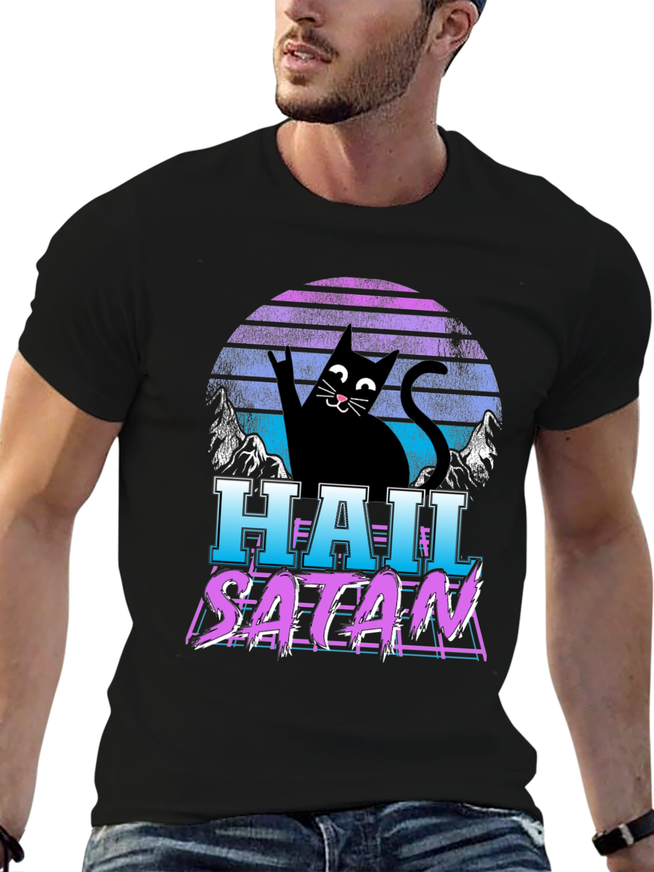 Hail Satan Cat T-Shirt - Retro Style