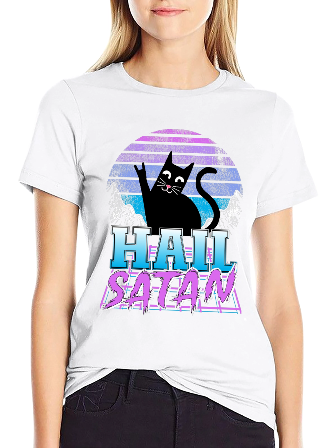 Hail Satan Cat T-Shirt - Retro Style