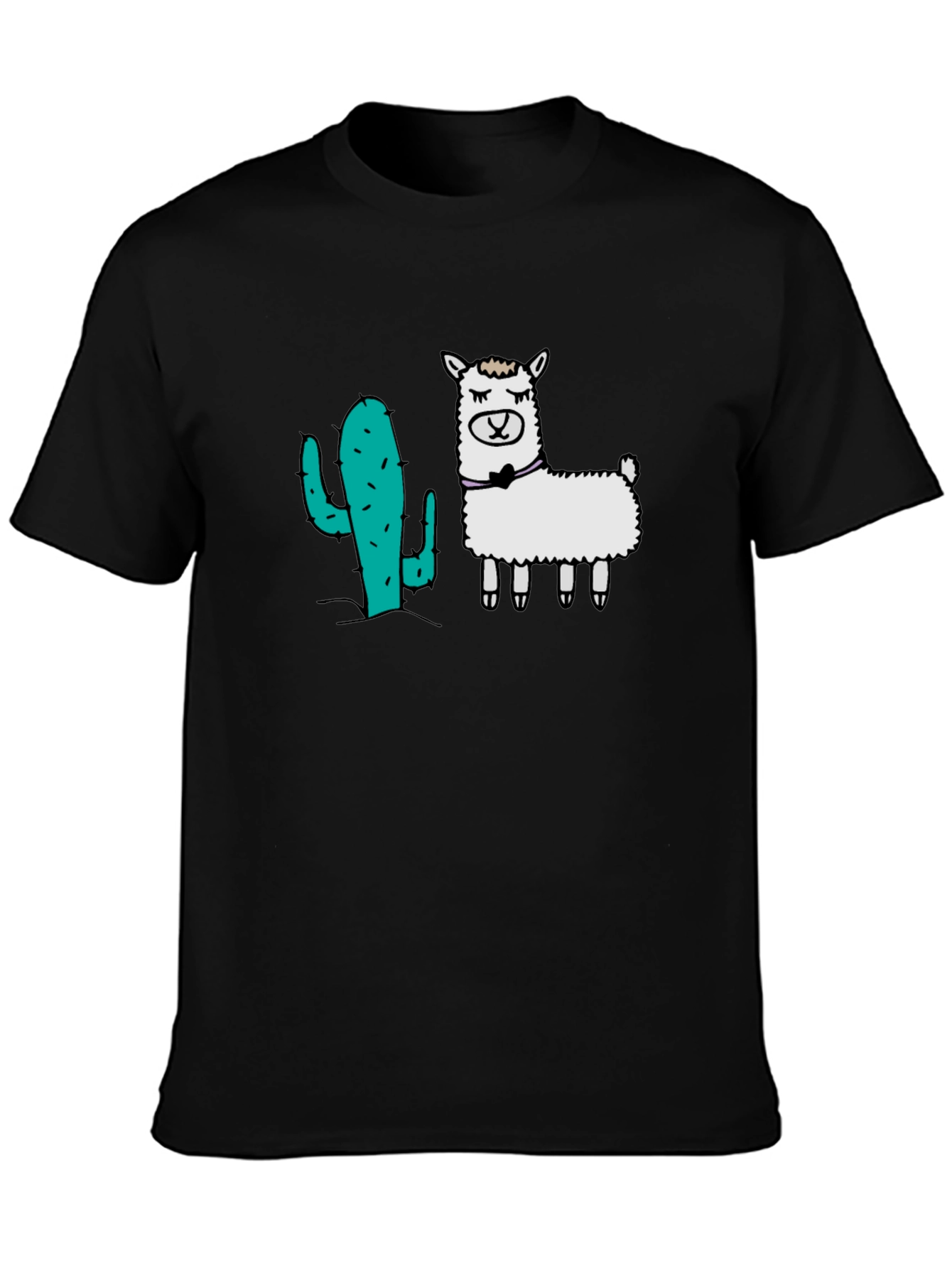 Cactus Llama Graphic Tee - Black Cotton T-Shirt