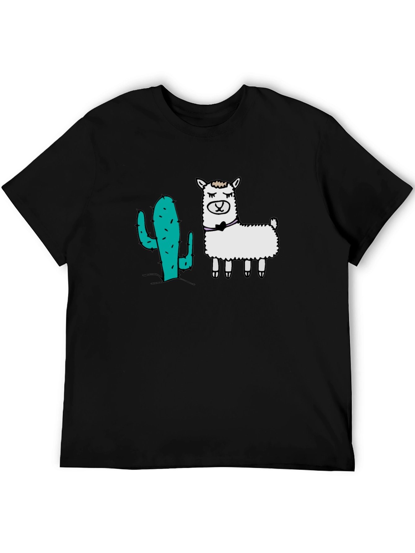 Cactus Llama Graphic Tee - Black Cotton T-Shirt