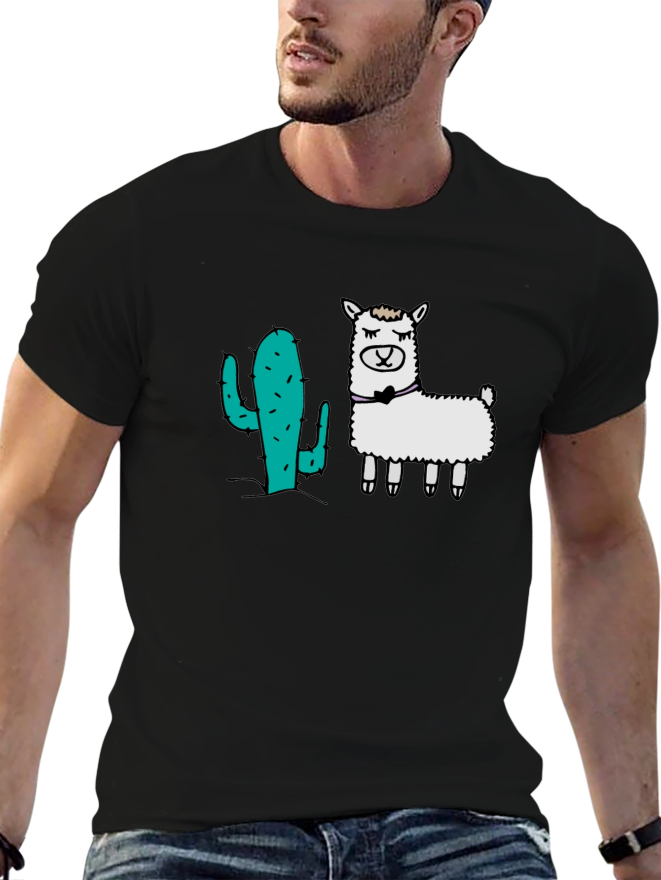 Cactus Llama Graphic Tee - Black Cotton T-Shirt