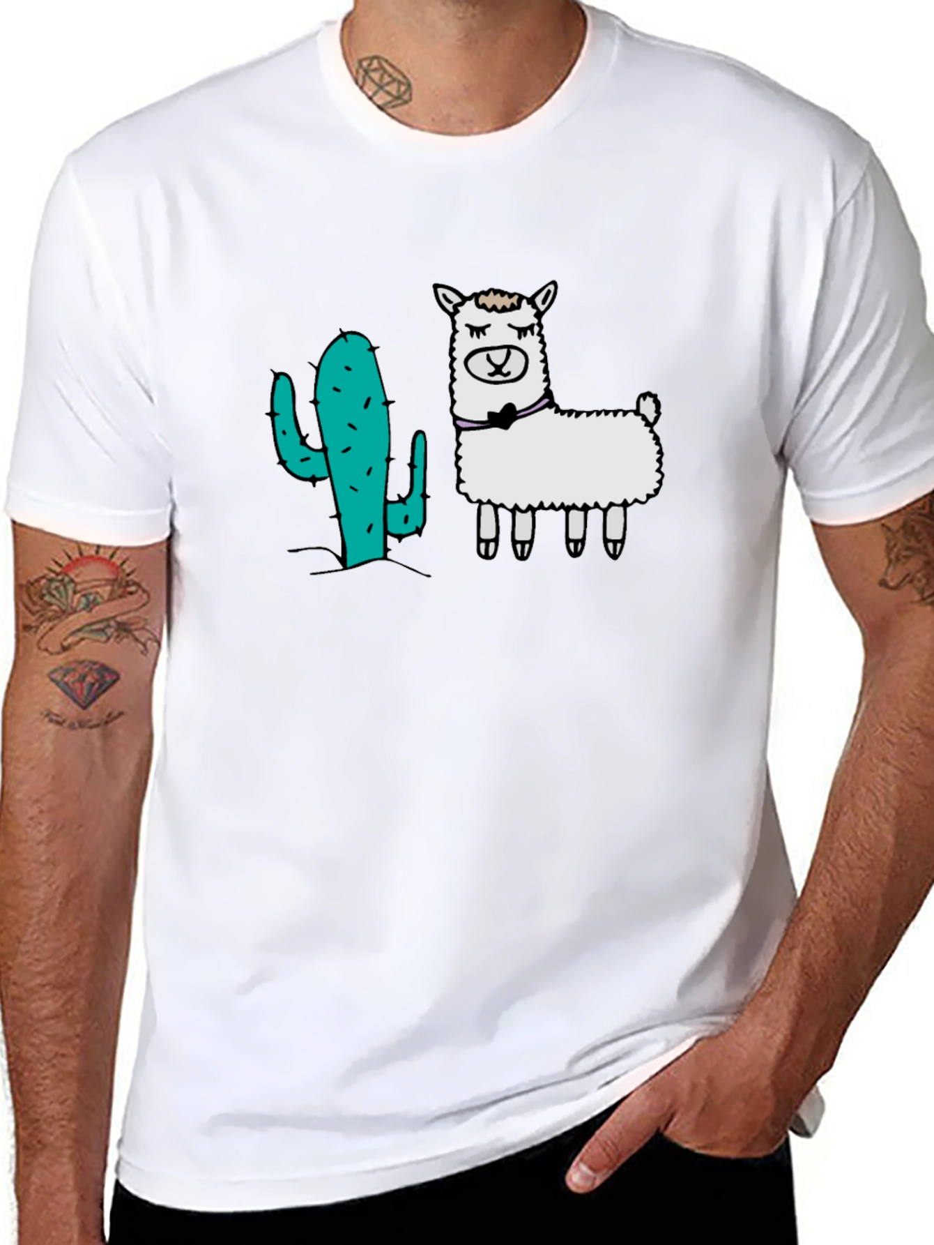 Cactus Llama Graphic Tee - Black Cotton T-Shirt