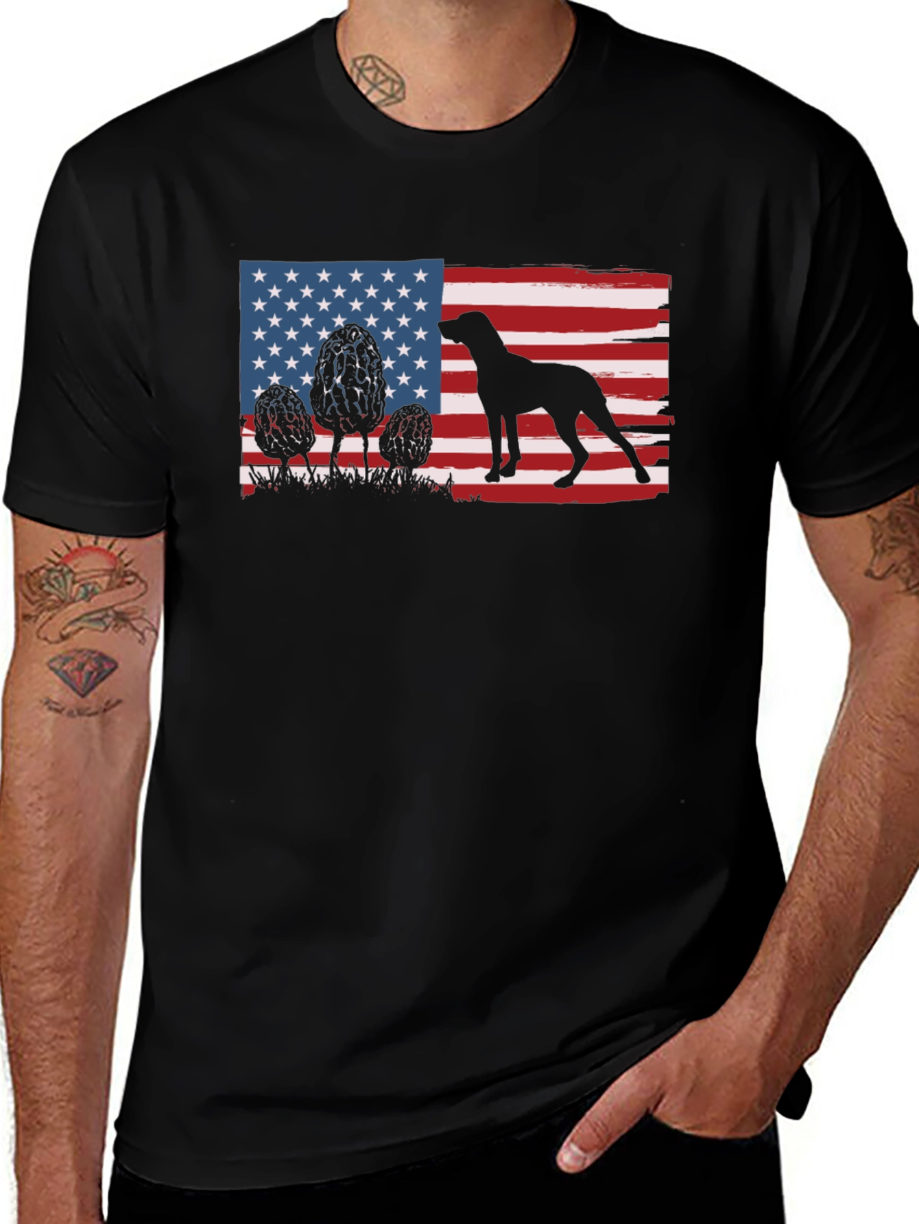 American Flag Dog Silhouette T-Shirt