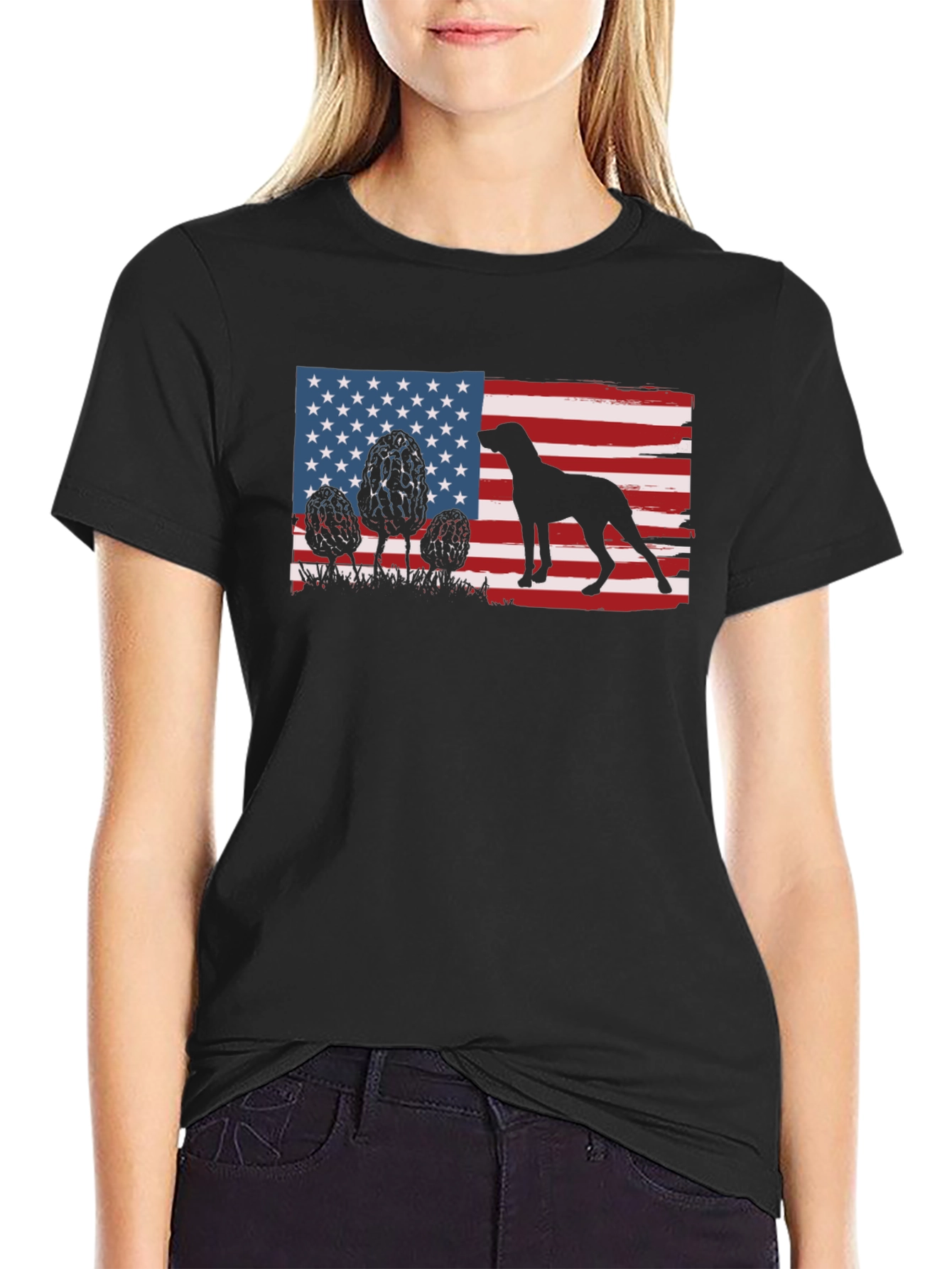 American Flag Dog Silhouette T-Shirt