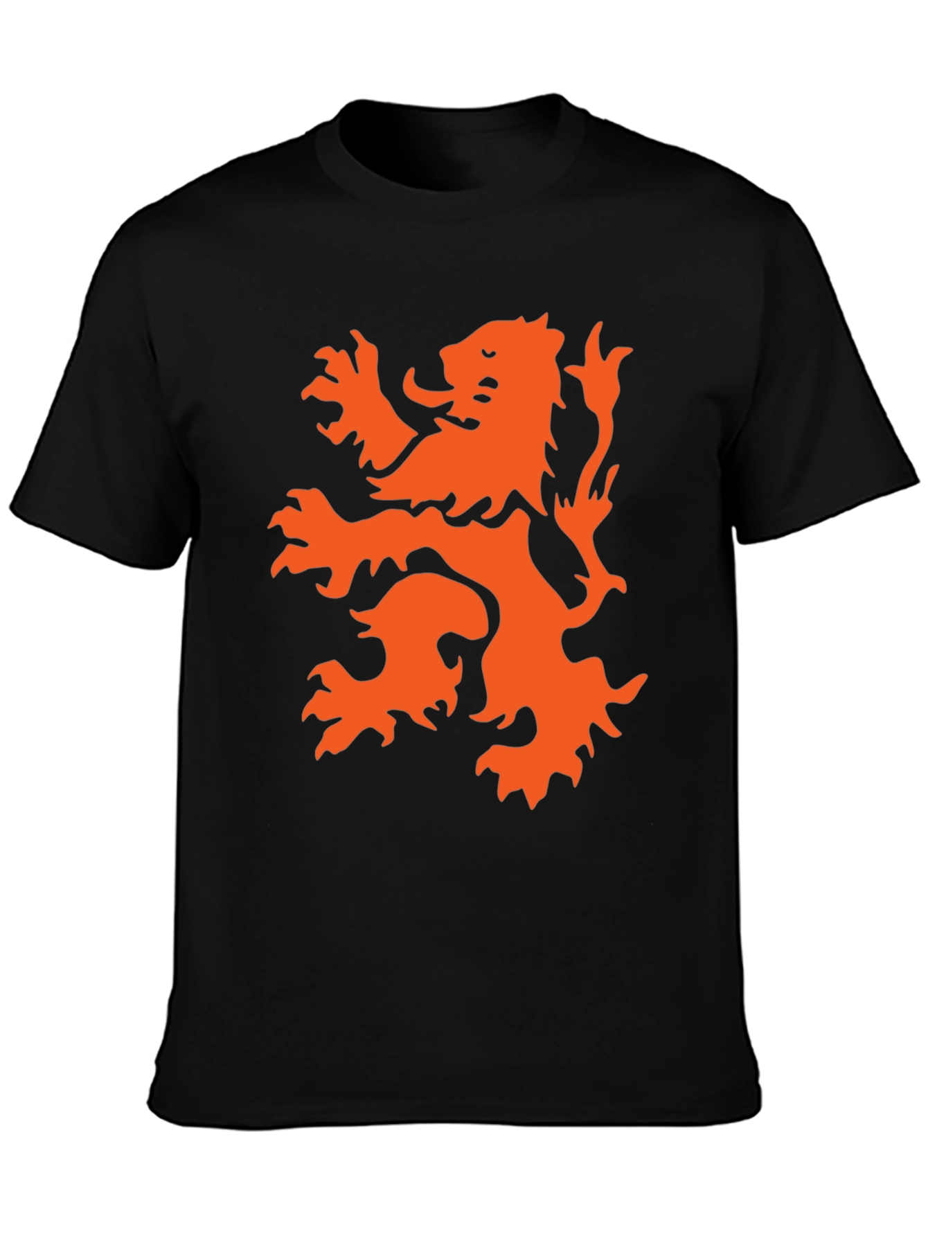 Black T-Shirt with Orange Lion Graphic