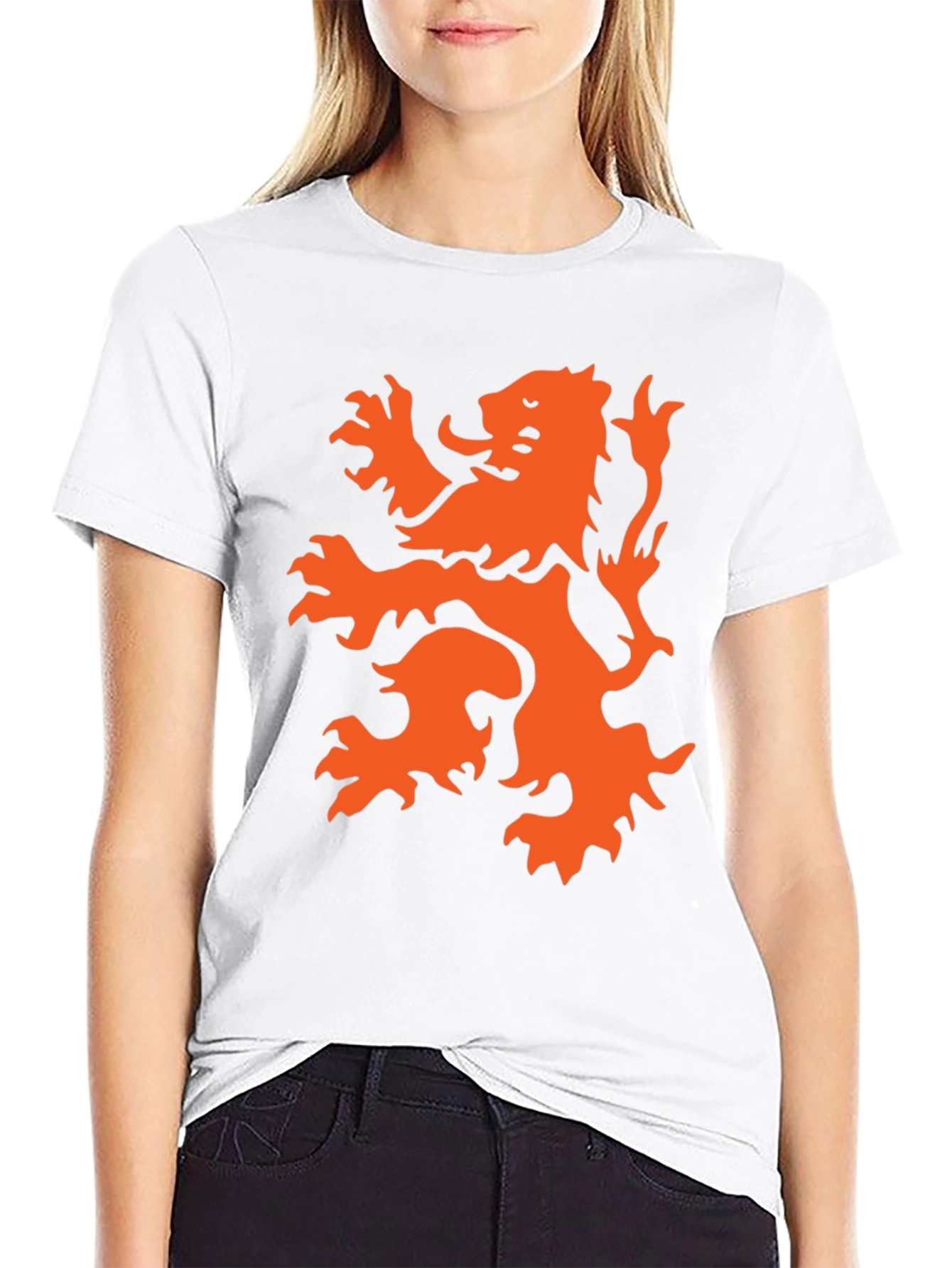 Black T-Shirt with Orange Lion Graphic