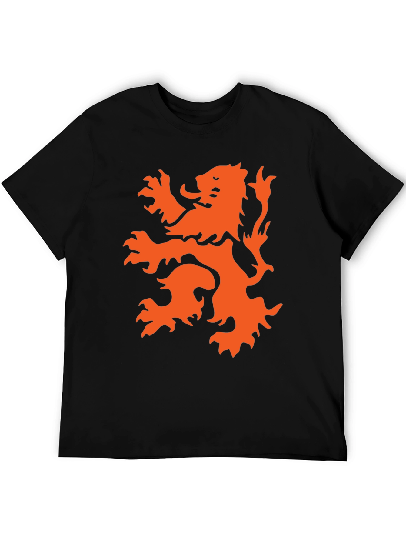 Black T-Shirt with Orange Lion Graphic