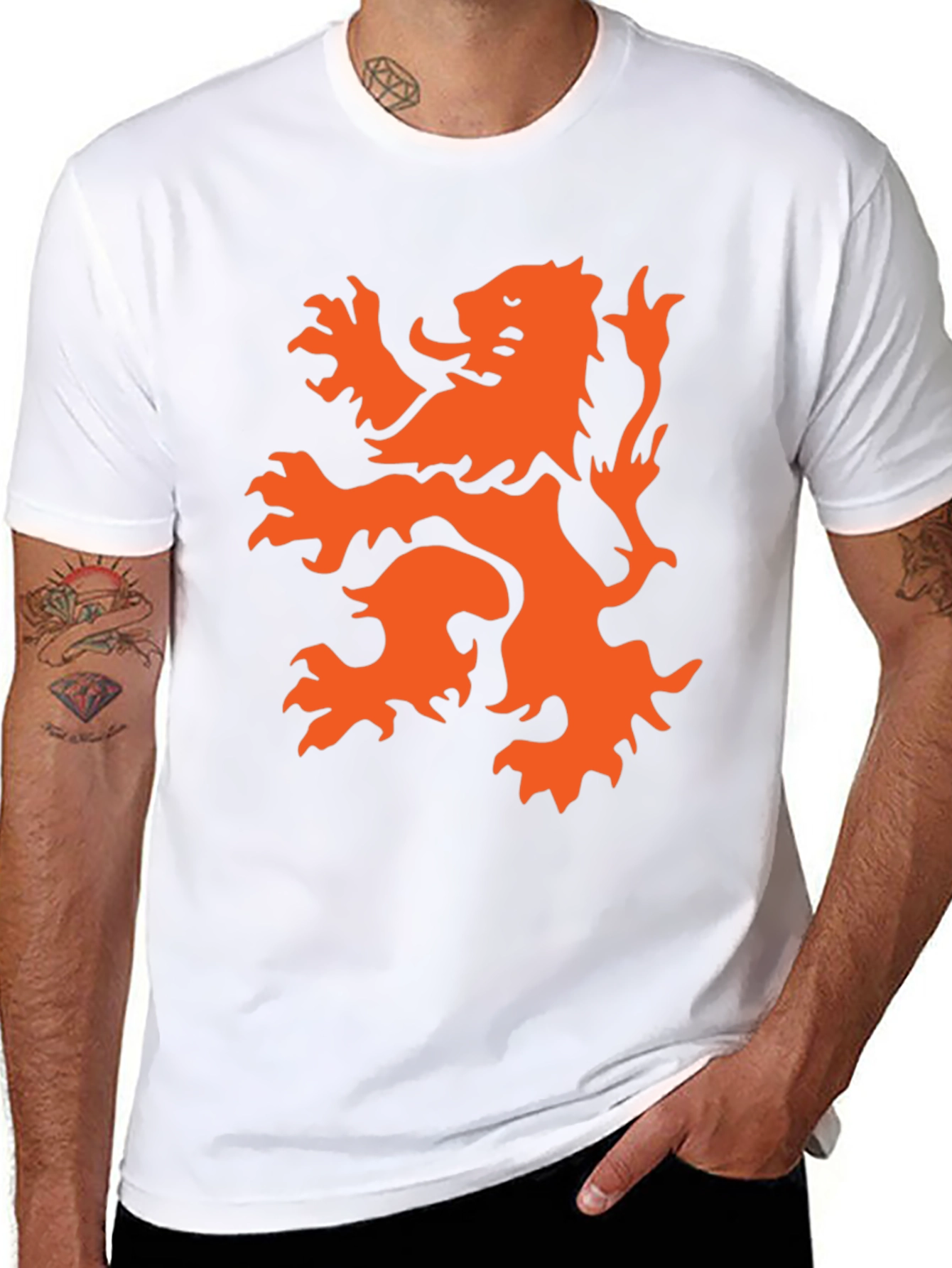Black T-Shirt with Orange Lion Graphic