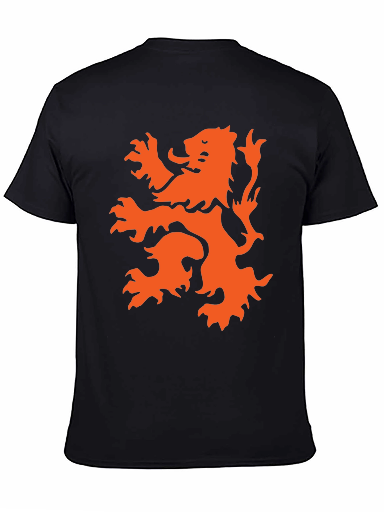 Black T-Shirt with Orange Lion Graphic