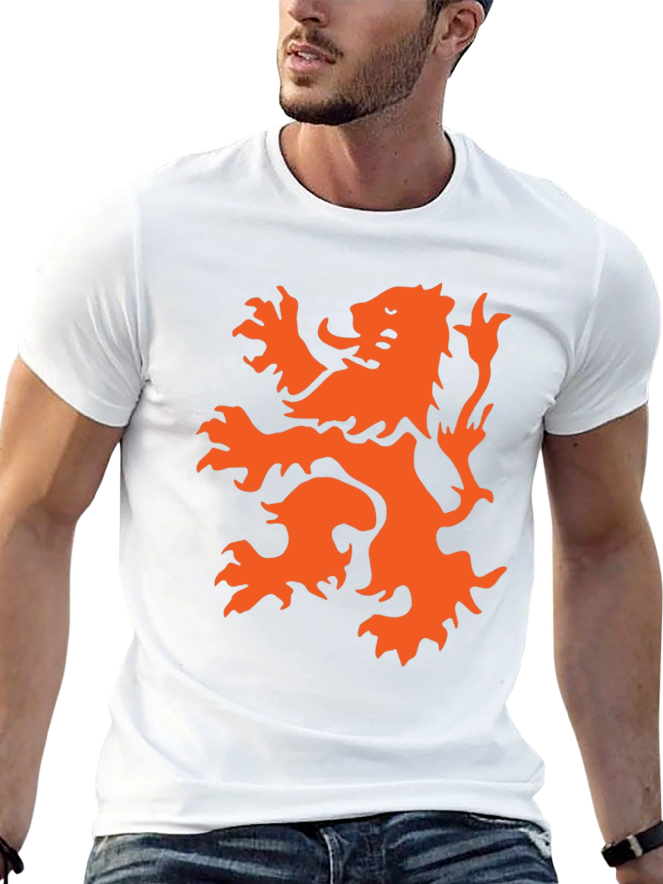 Black T-Shirt with Orange Lion Graphic