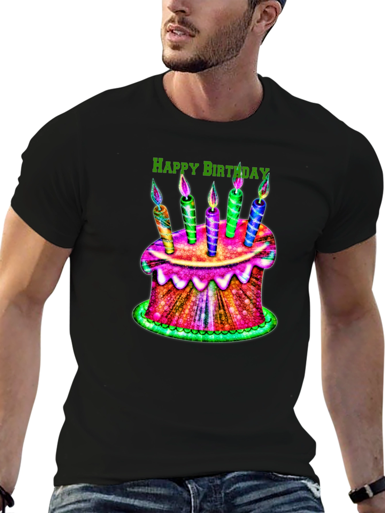 Happy Birthday Cake Graphic Tee - Black