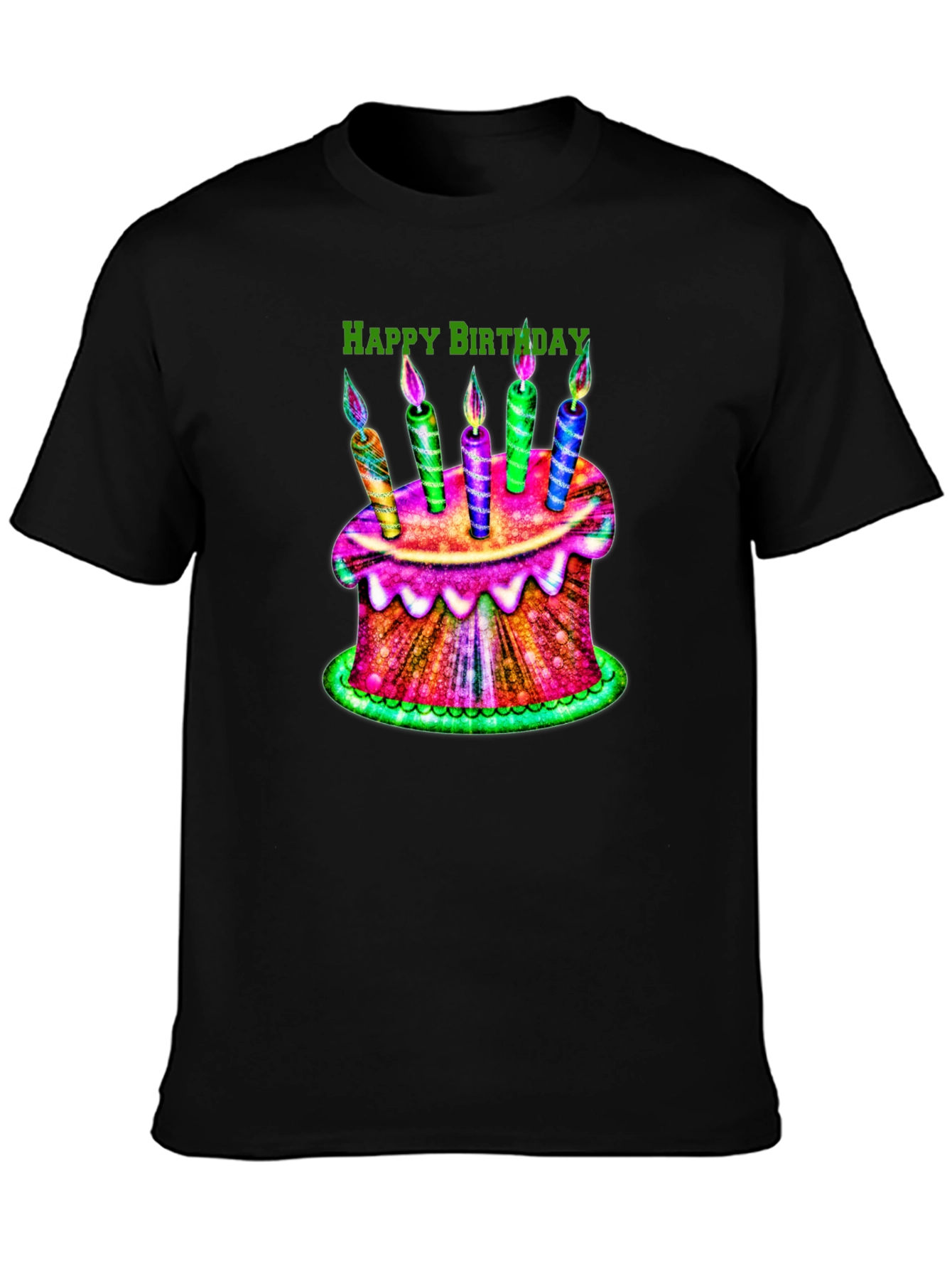 Happy Birthday Cake Graphic Tee - Black