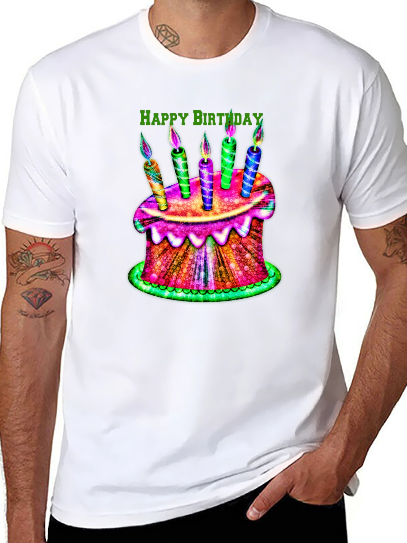 Happy Birthday Cake Graphic Tee - Black