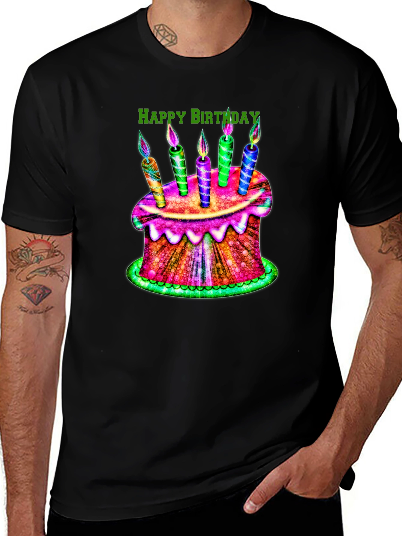 Happy Birthday Cake Graphic Tee - Black