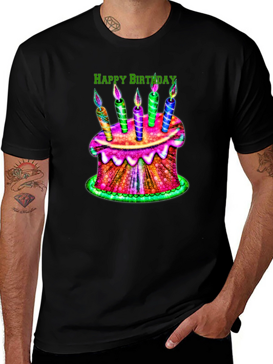 Happy Birthday Cake Graphic Tee - Black