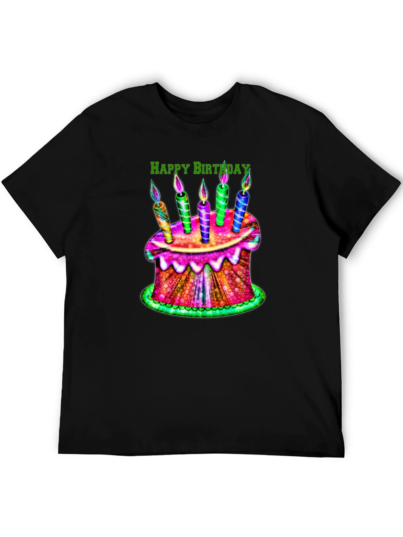 Happy Birthday Cake Graphic Tee - Black