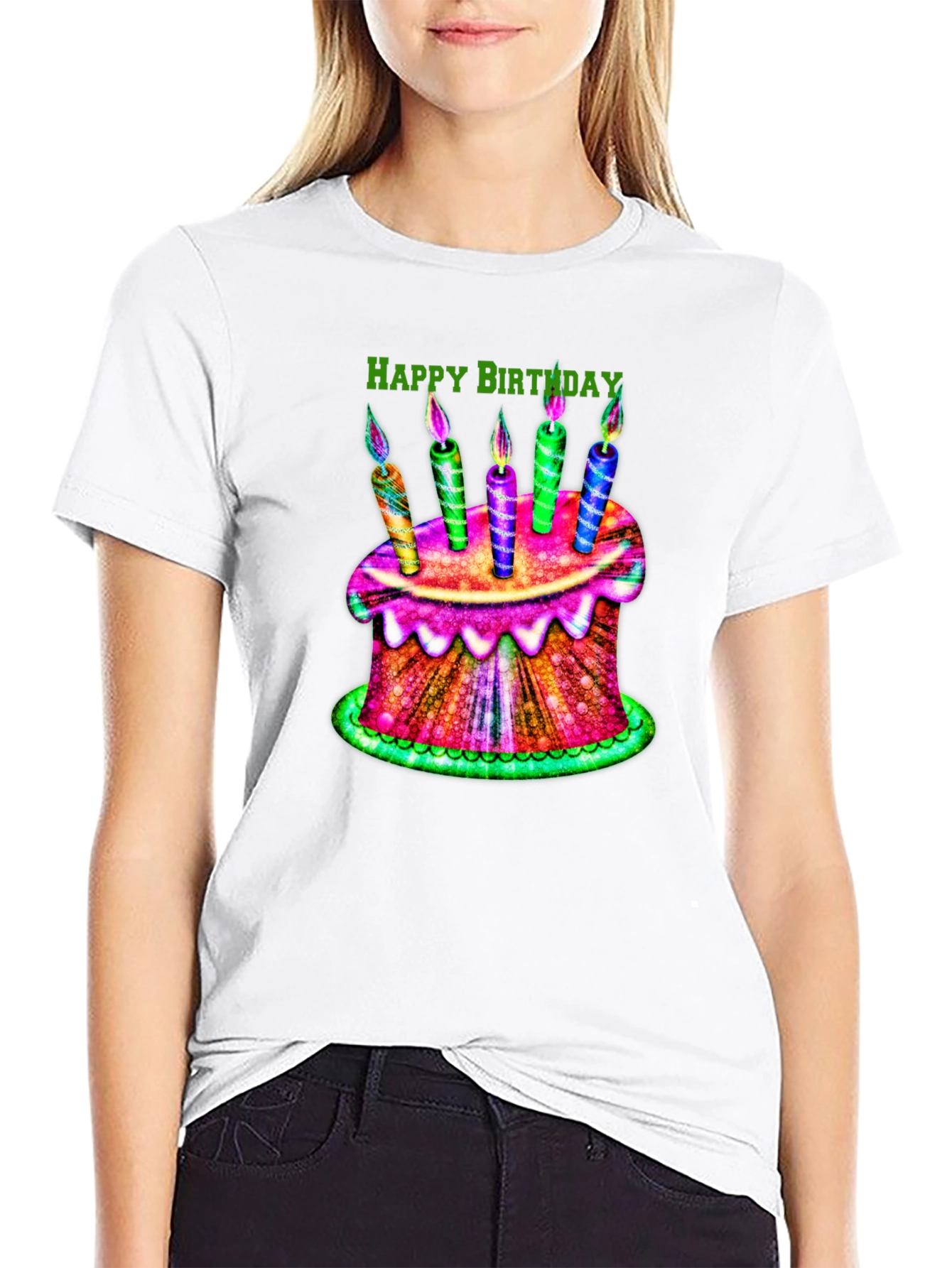 Happy Birthday Cake Graphic Tee - Black