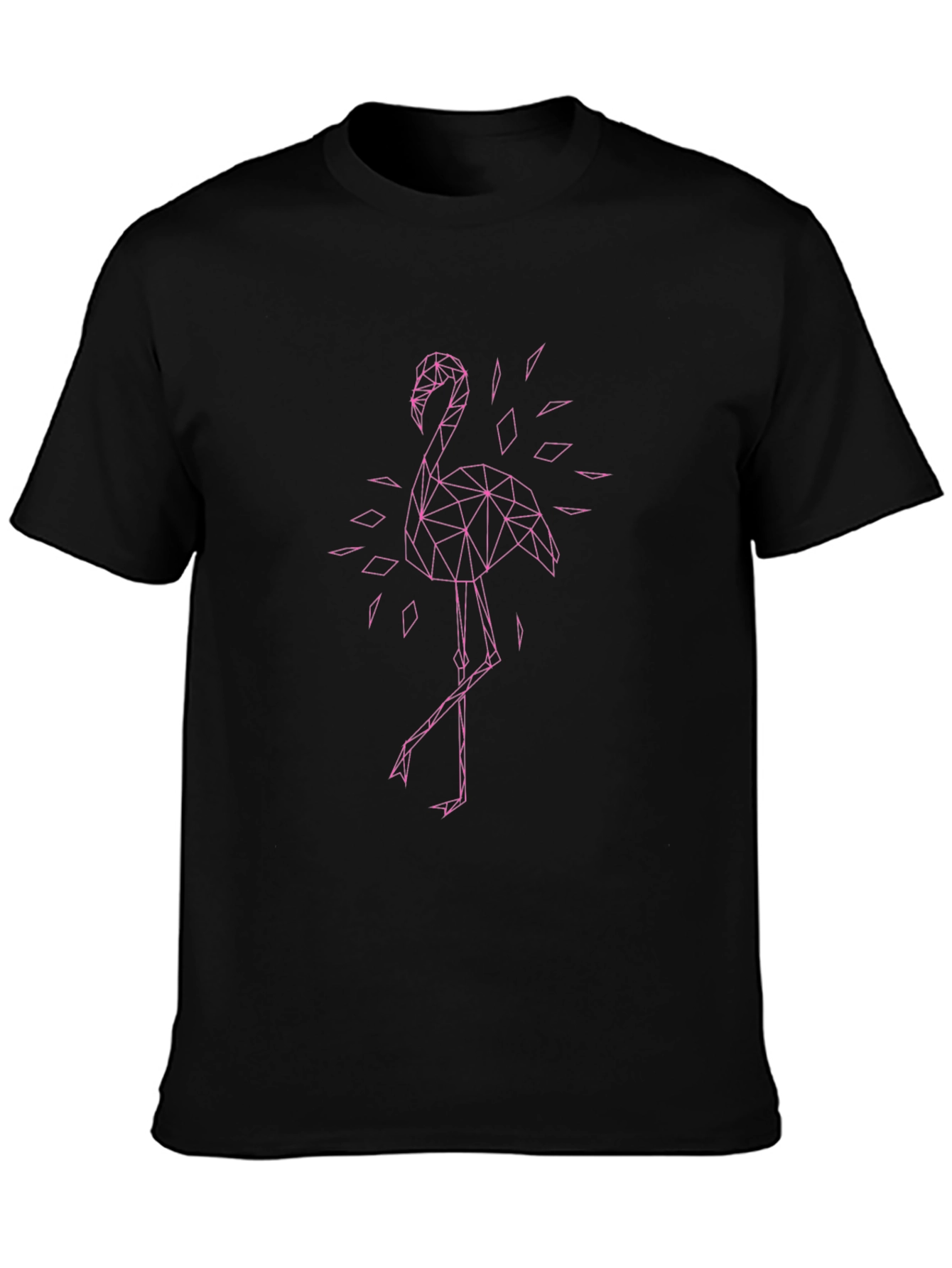 Geometric Flamingo Graphic Tee - Black Cotton T-Shirt