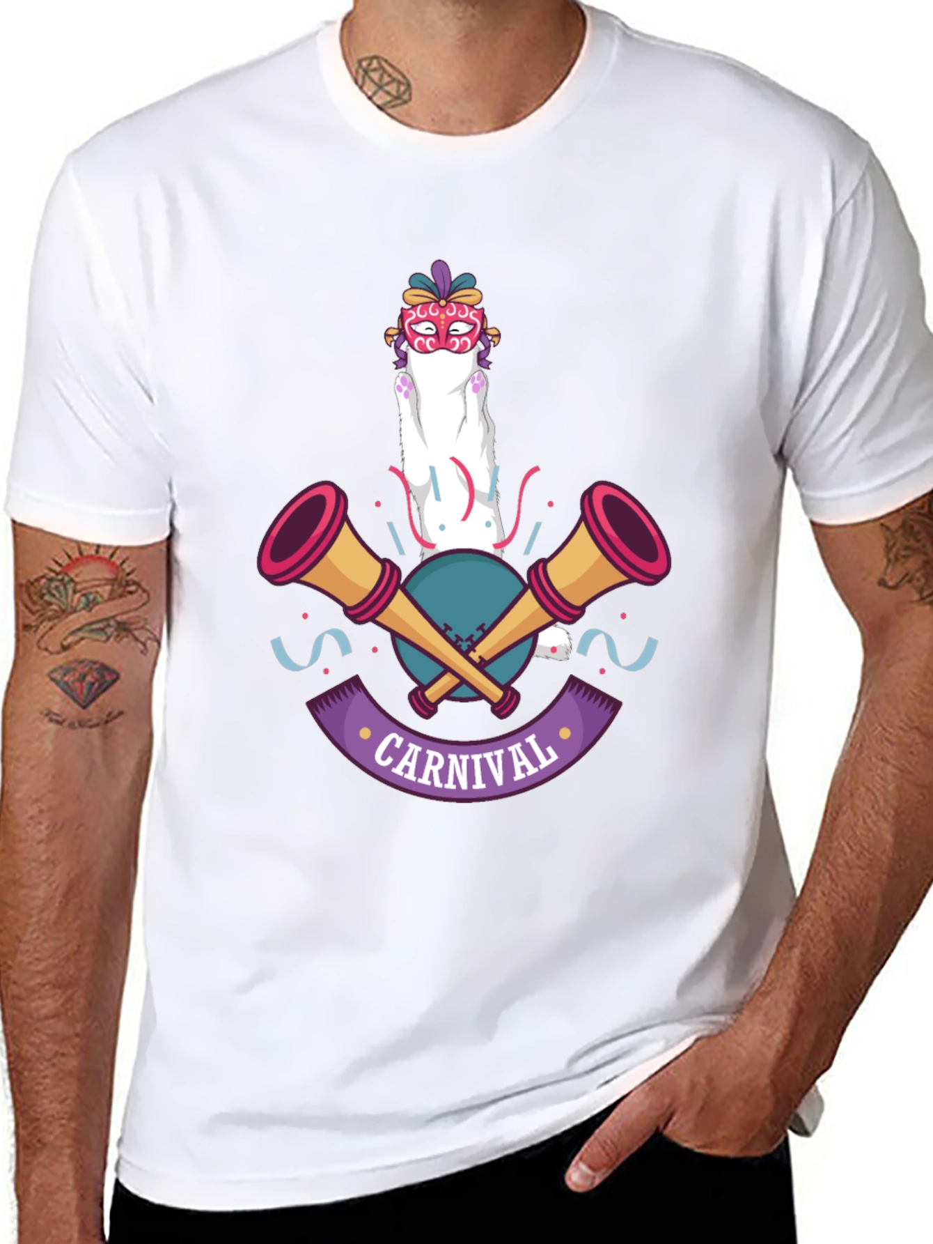 Carnival Cat T-Shirt - Festive Celebration Wear