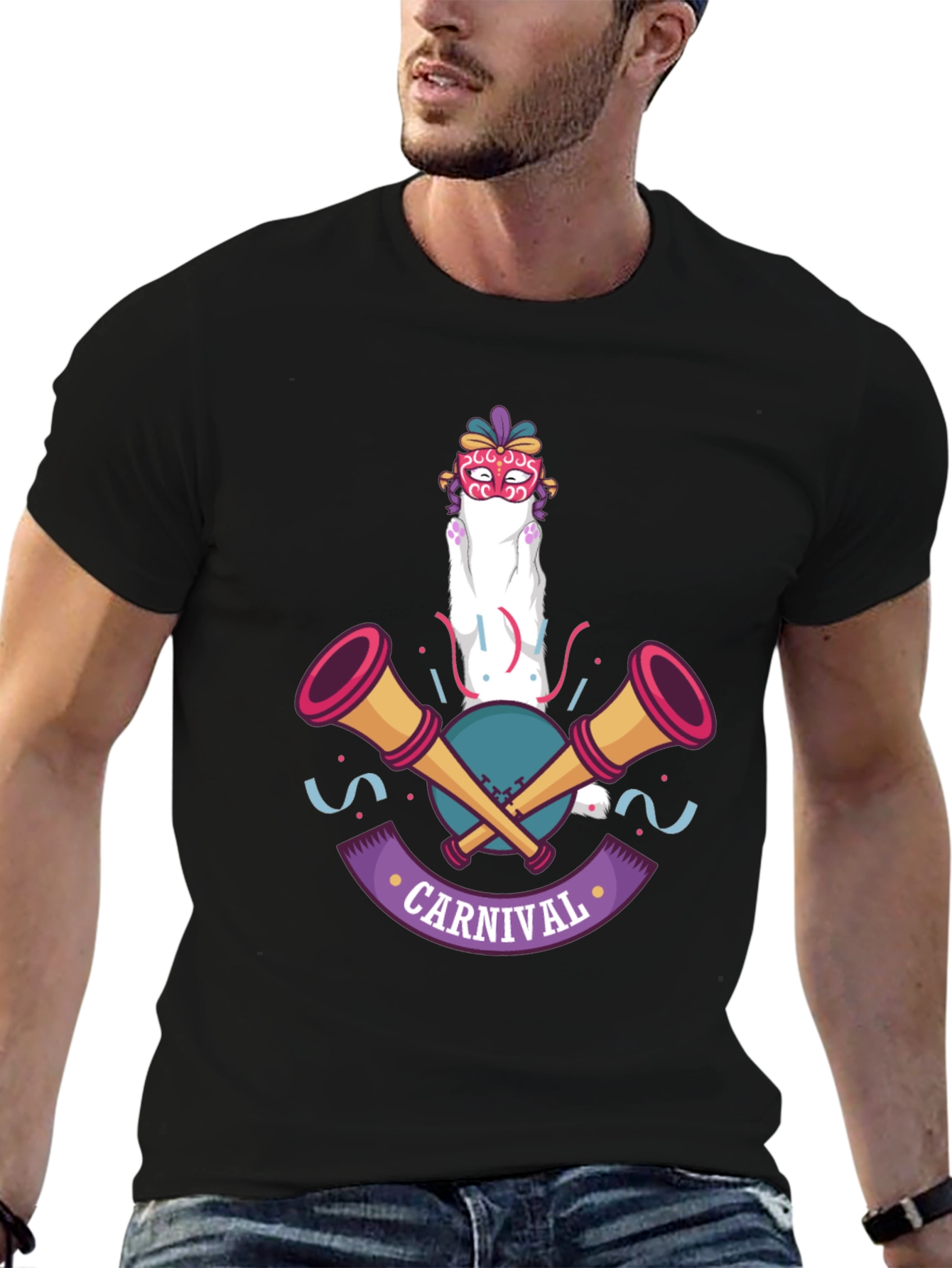 Carnival Cat T-Shirt - Festive Celebration Wear