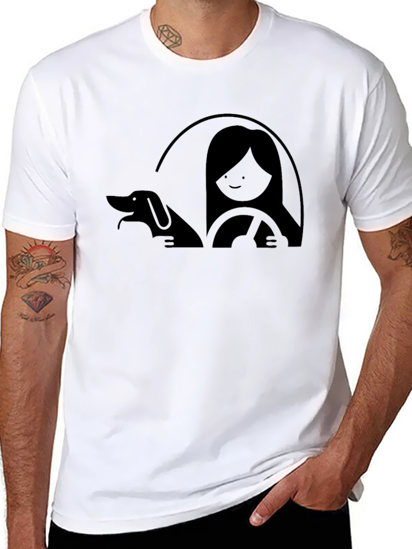 Dog & Driver Graphic Tee - Unisex Black T-Shirt