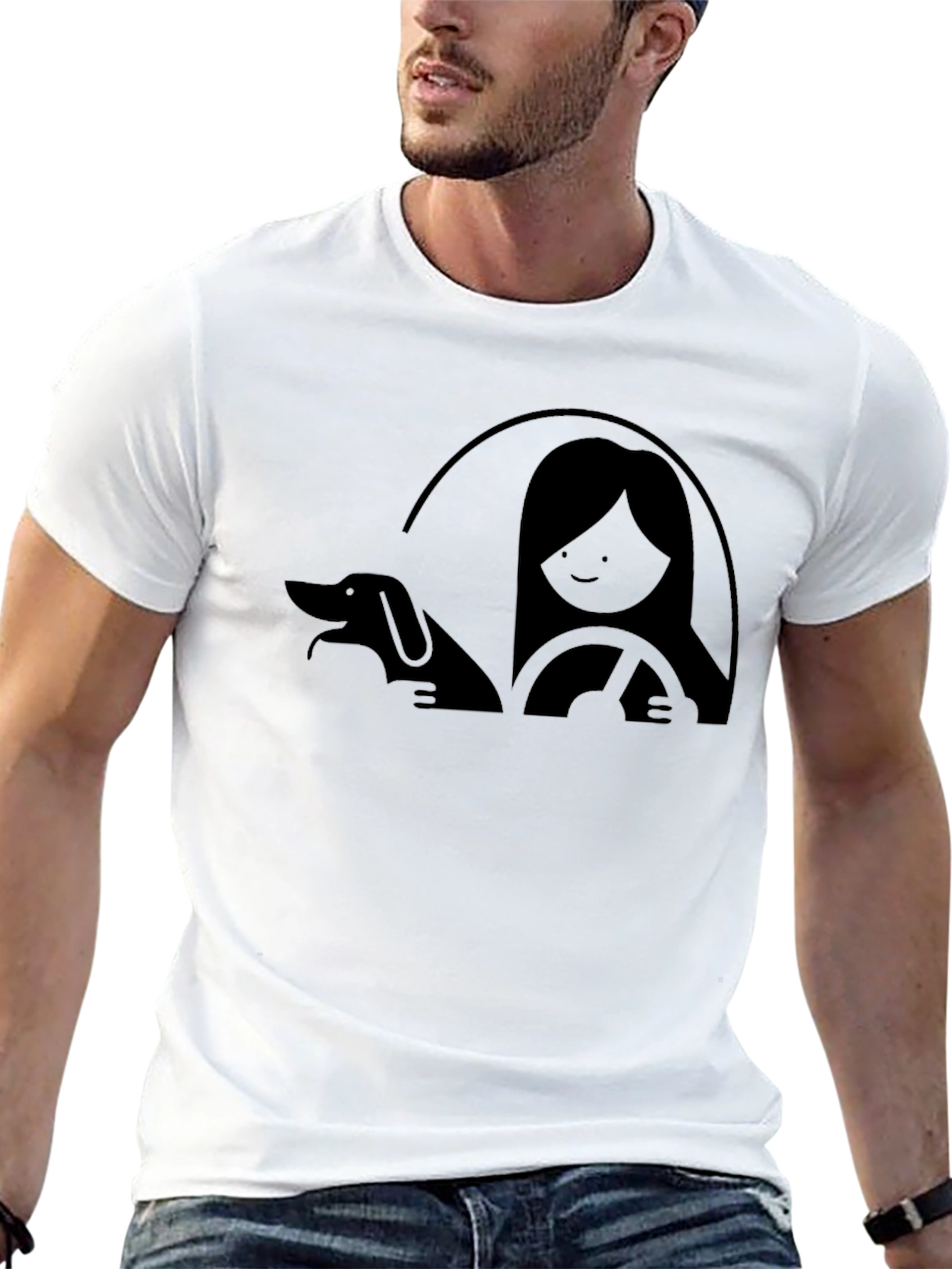Dog & Driver Graphic Tee - Unisex Black T-Shirt