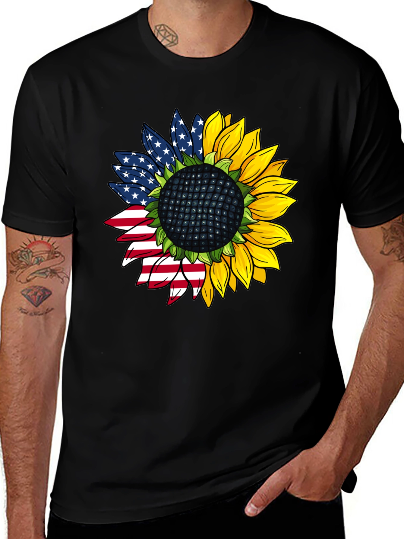 American Flag Sunflower Graphic Tee