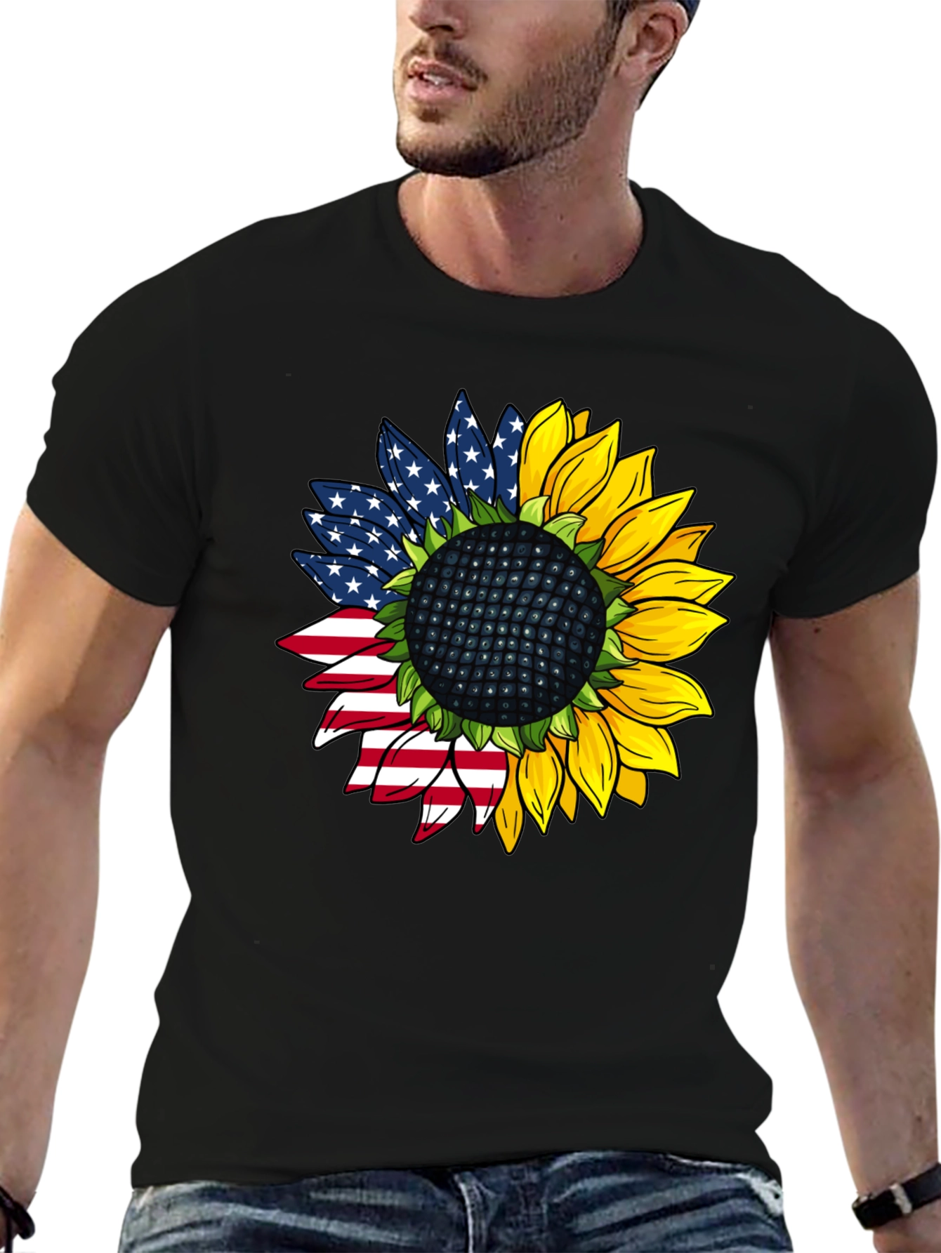 American Flag Sunflower Graphic Tee