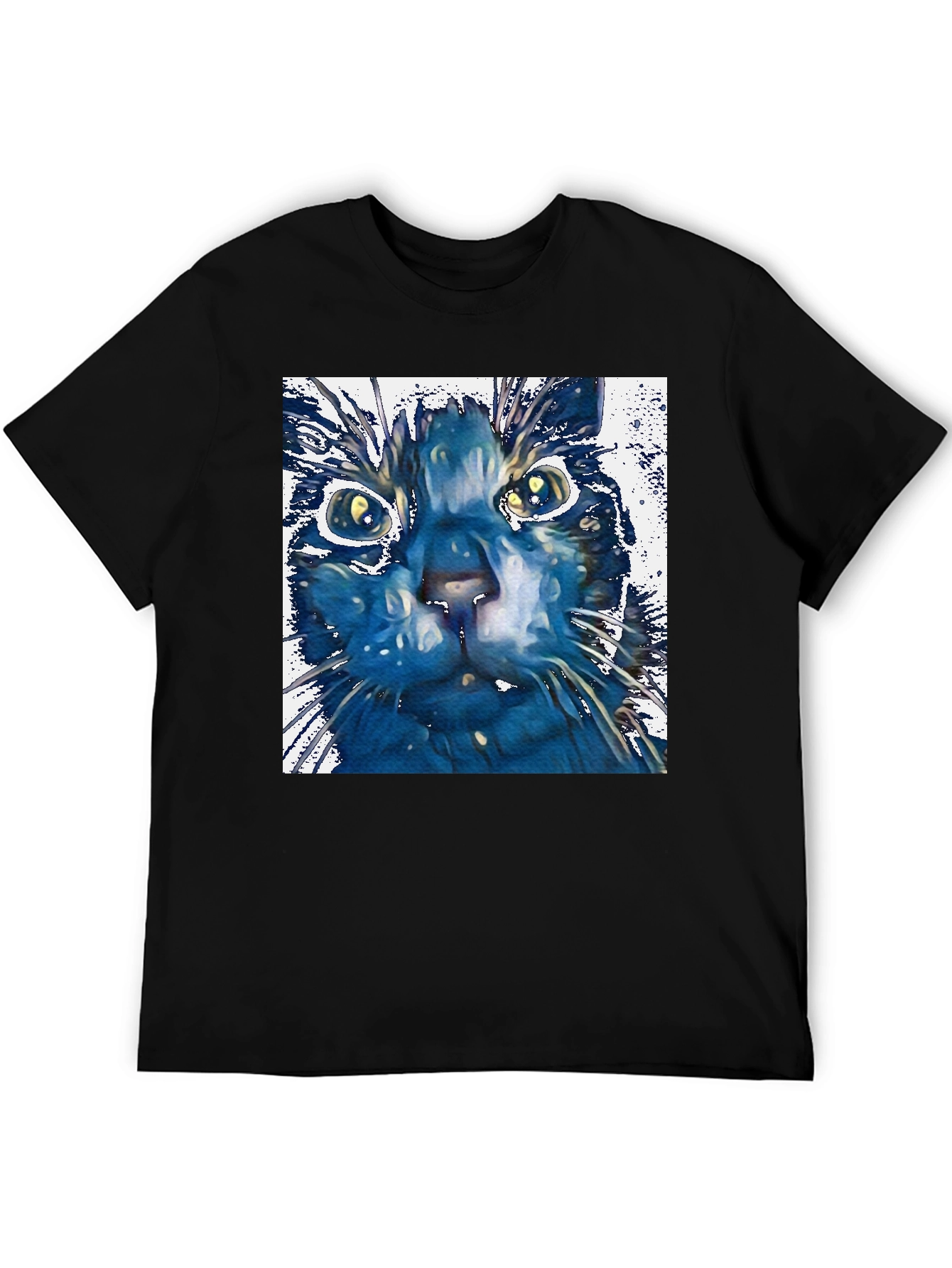 Abstract Cat Art Print Black T-Shirt