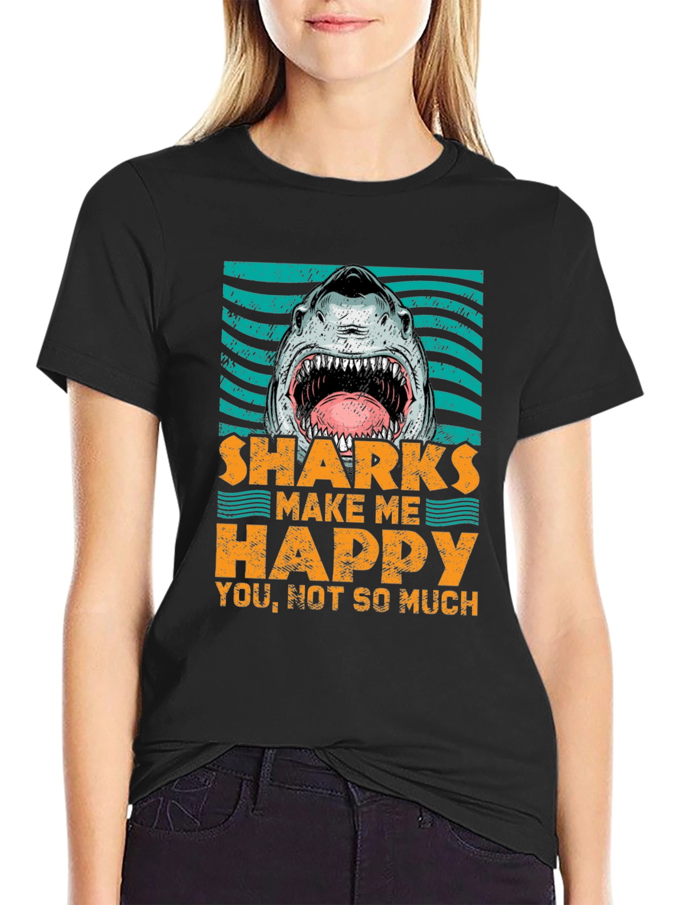 Sharks Make Me Happy T-Shirt - Graphic Tee