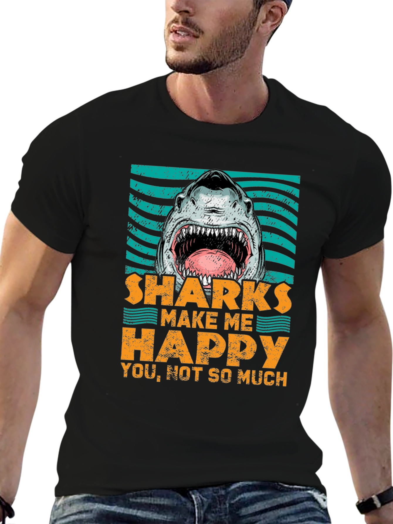 Sharks Make Me Happy T-Shirt - Graphic Tee