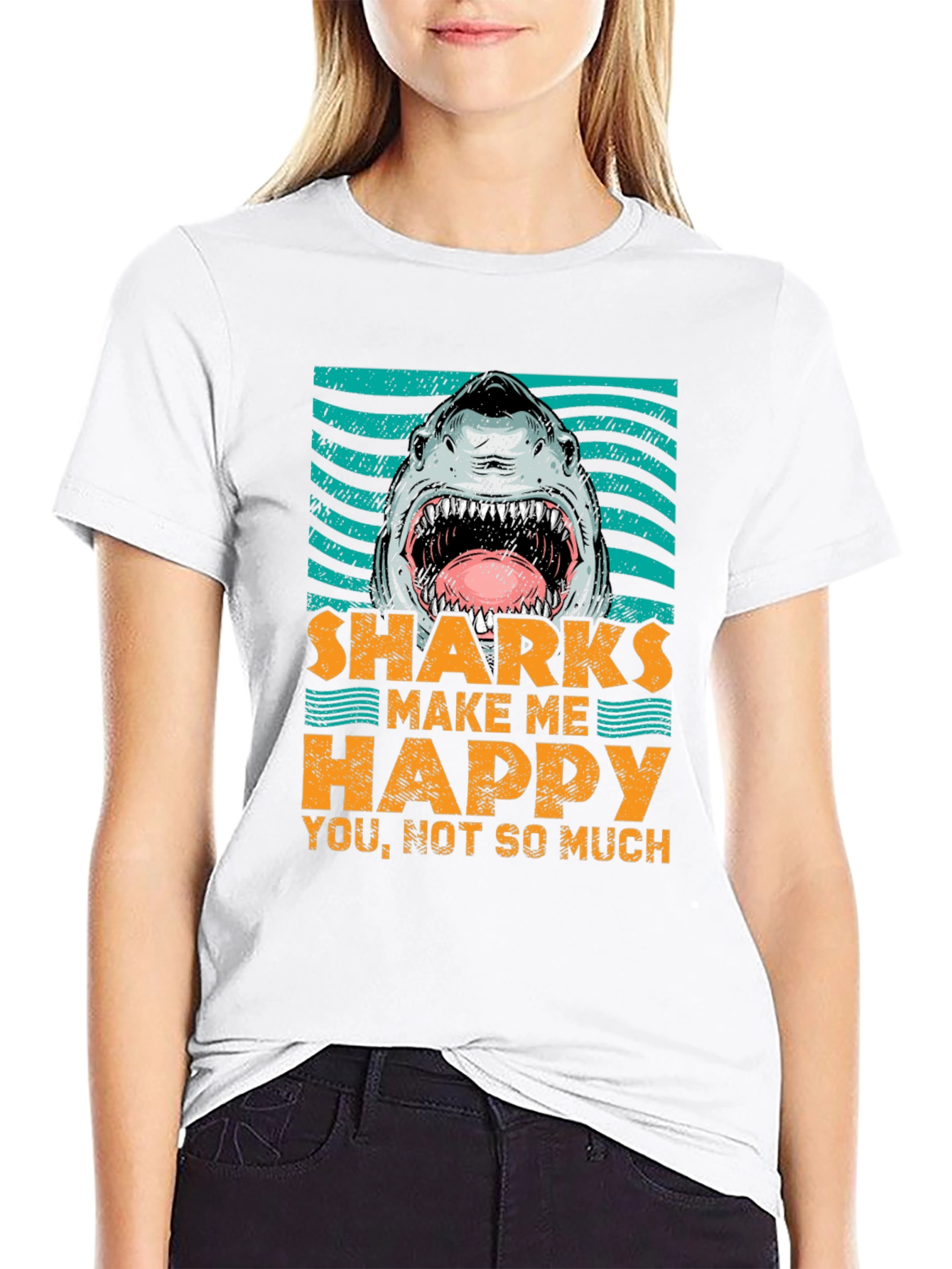 Sharks Make Me Happy T-Shirt - Graphic Tee