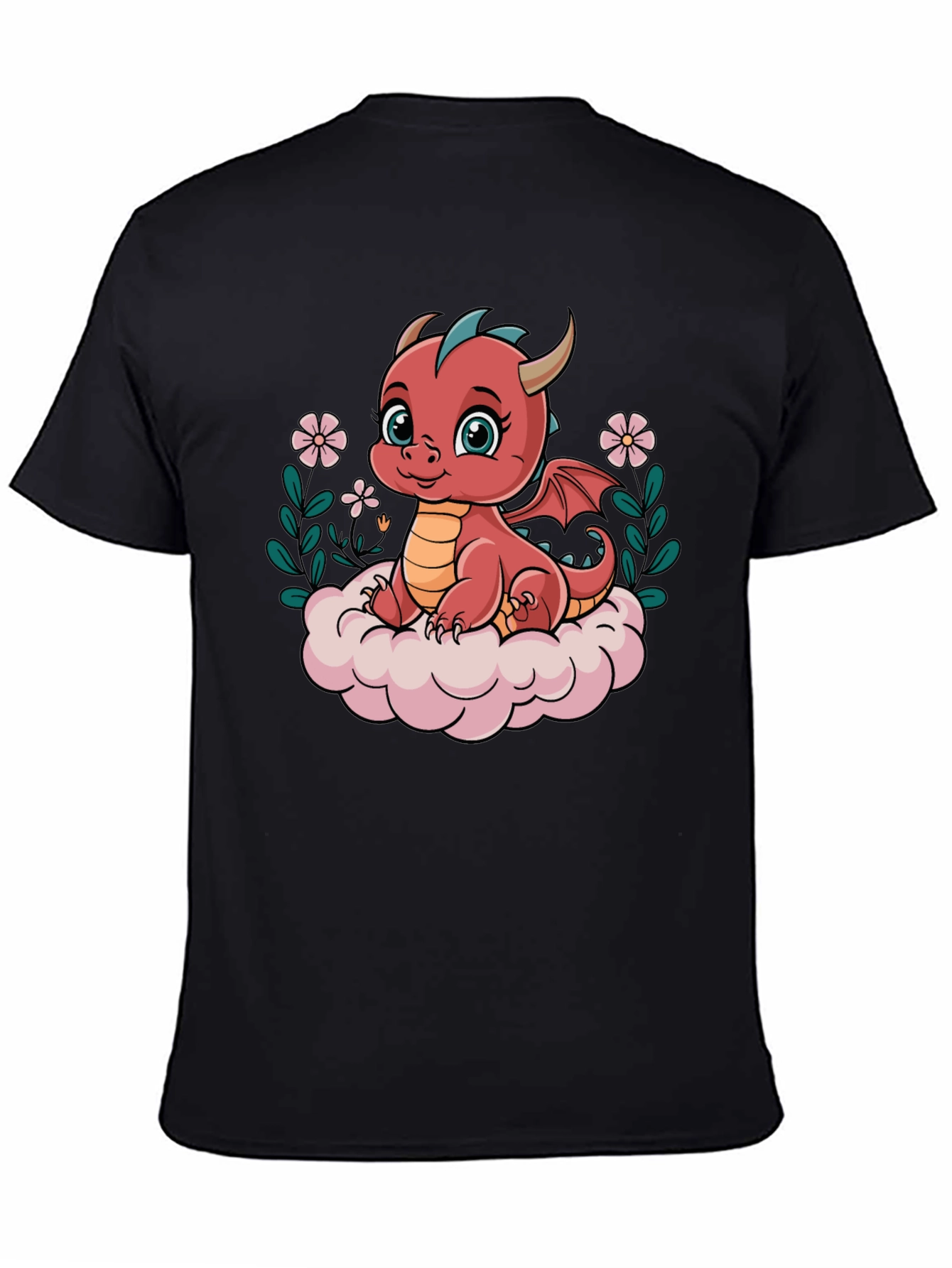 Cute Dragon Graphic Tee - Black Cotton Shirt