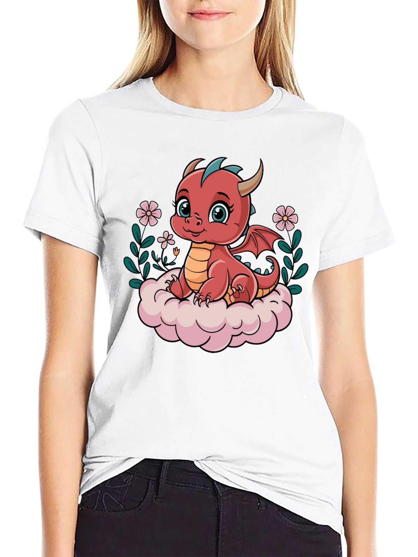 Cute Dragon Graphic Tee - Black Cotton Shirt