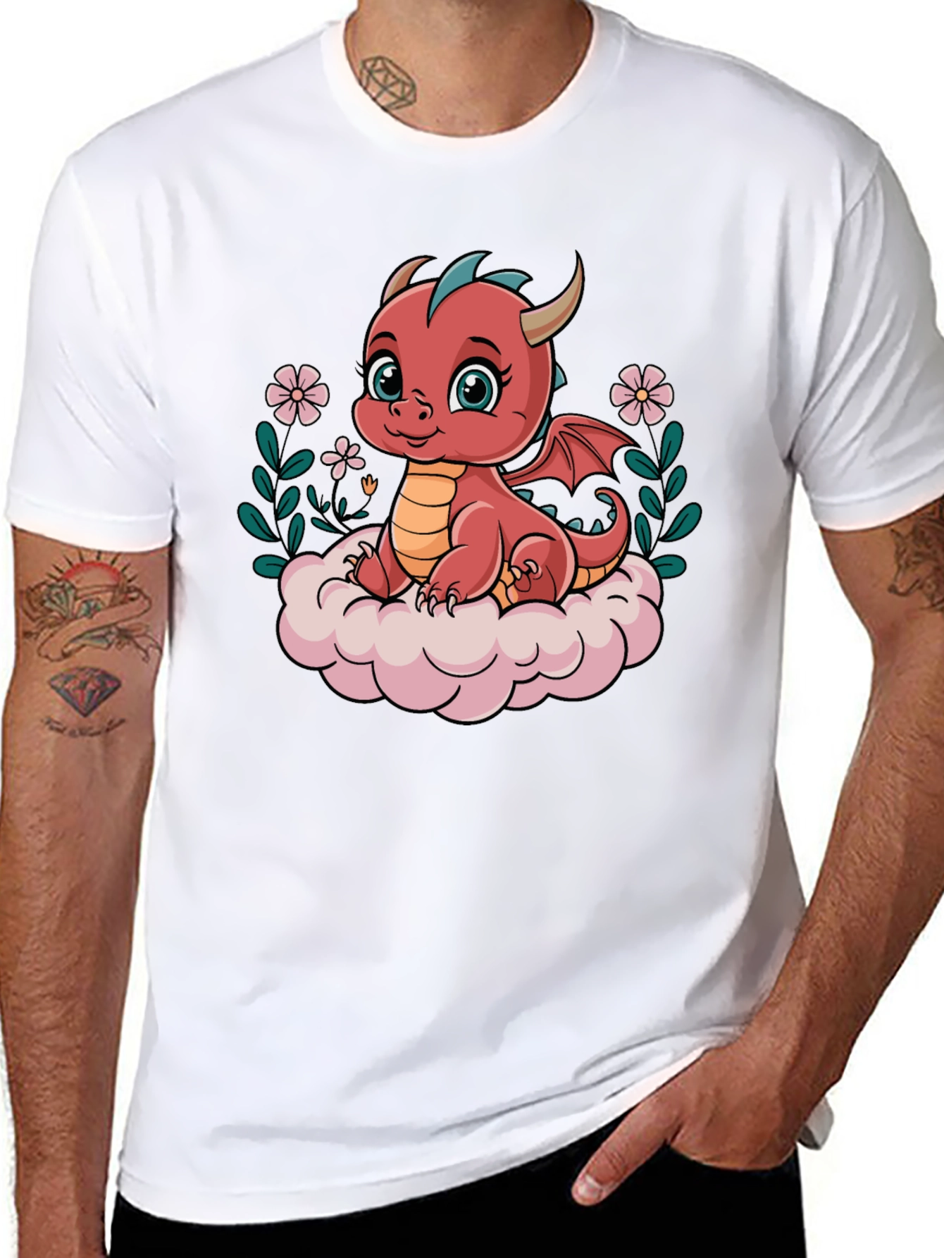 Cute Dragon Graphic Tee - Black Cotton Shirt