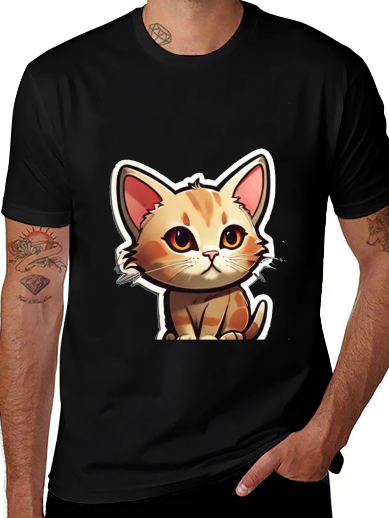 Cute Cartoon Cat T-Shirt - Soft Black Tee