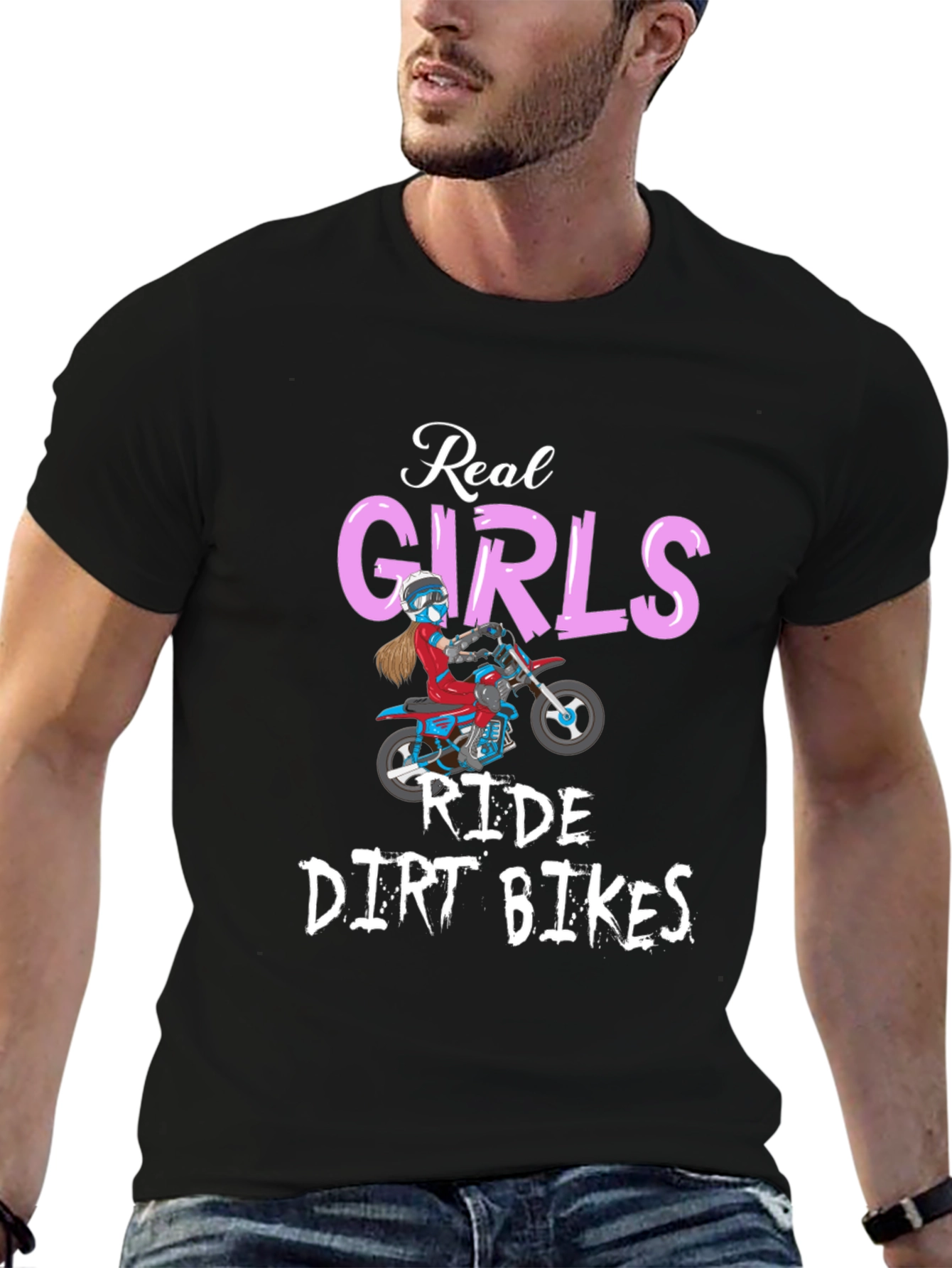 Real Girls Ride Dirt Bikes T-Shirt - Black