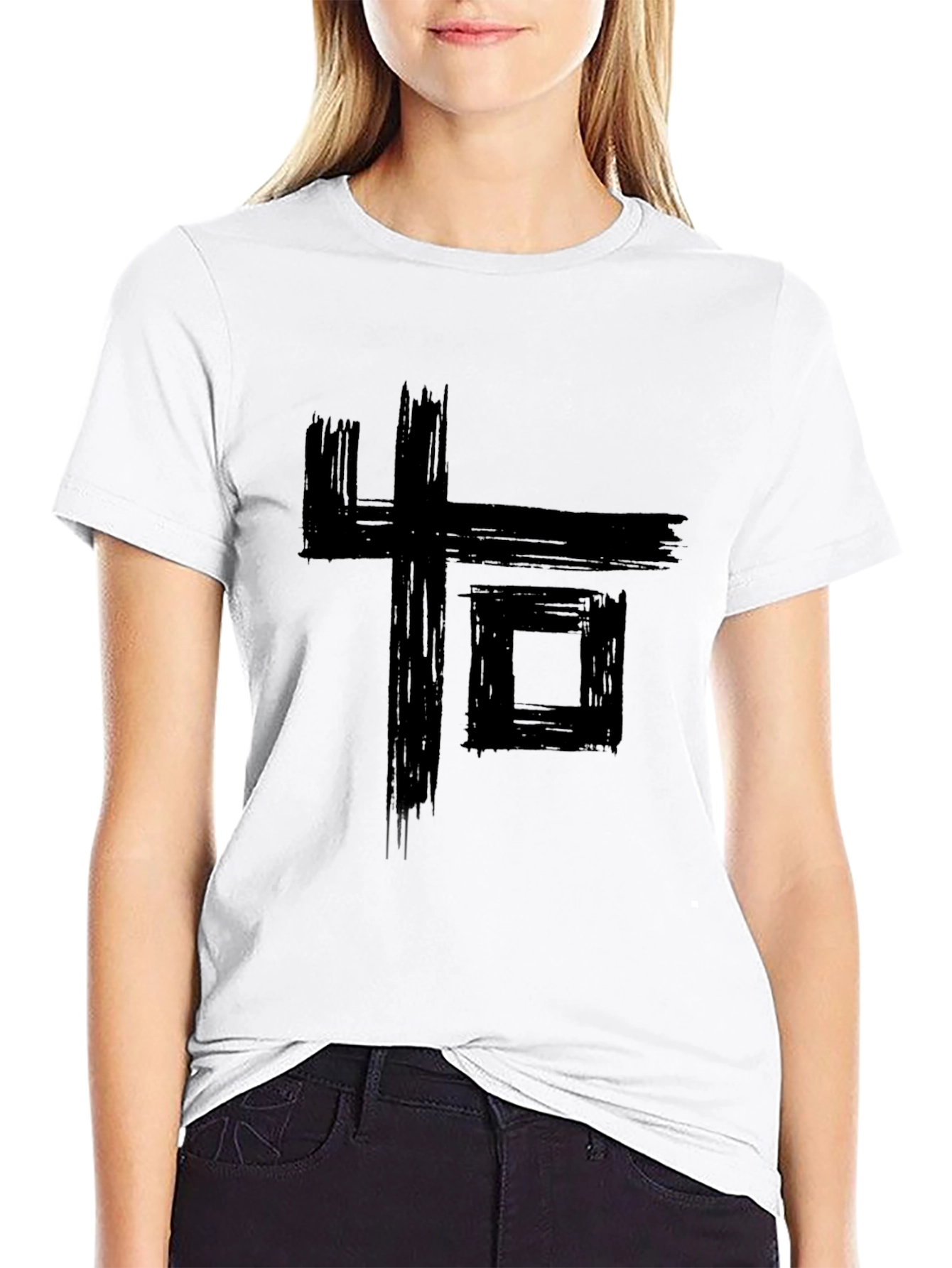 Abstract Graphic Print Black Tee