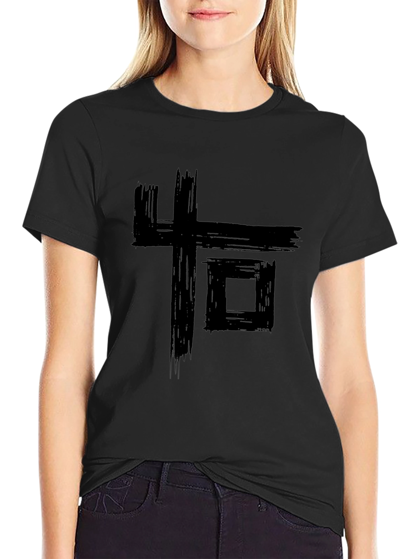 Abstract Graphic Print Black Tee