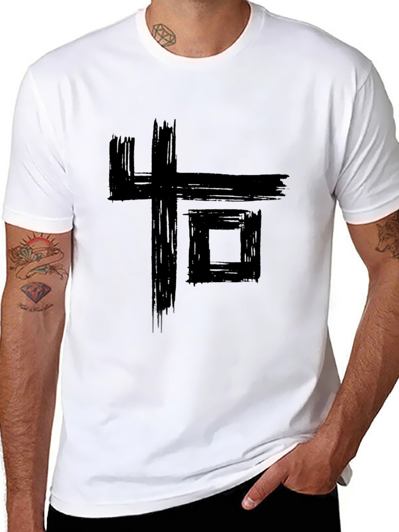 Abstract Graphic Print Black Tee